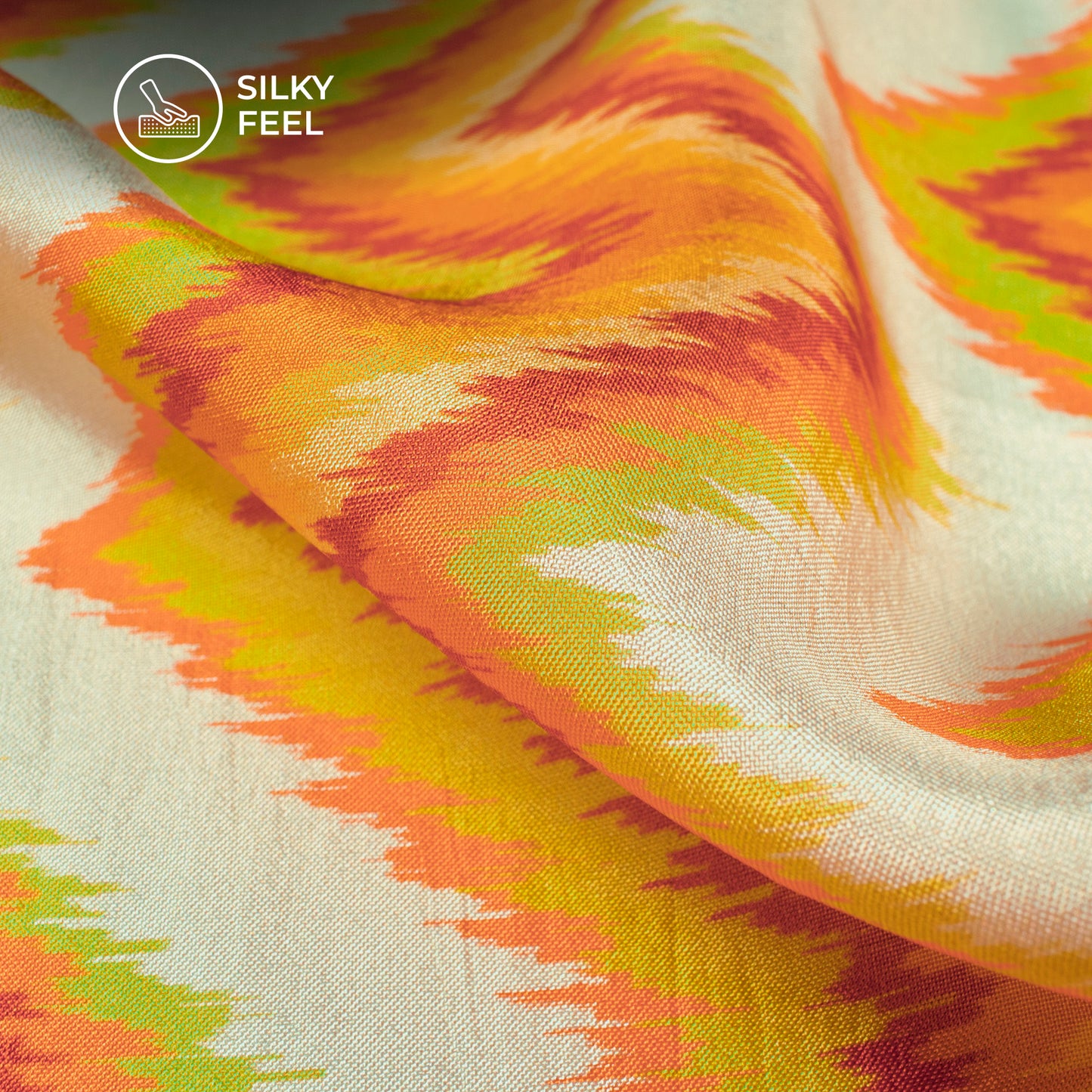 Chartreuse Yellow,Orange Chevron Digital Print Viscose Uppada Silk Fabric