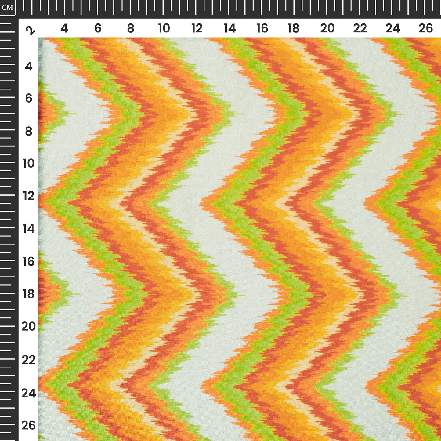 Chartreuse Yellow,Orange Chevron Digital Print Viscose Uppada Silk Fabric