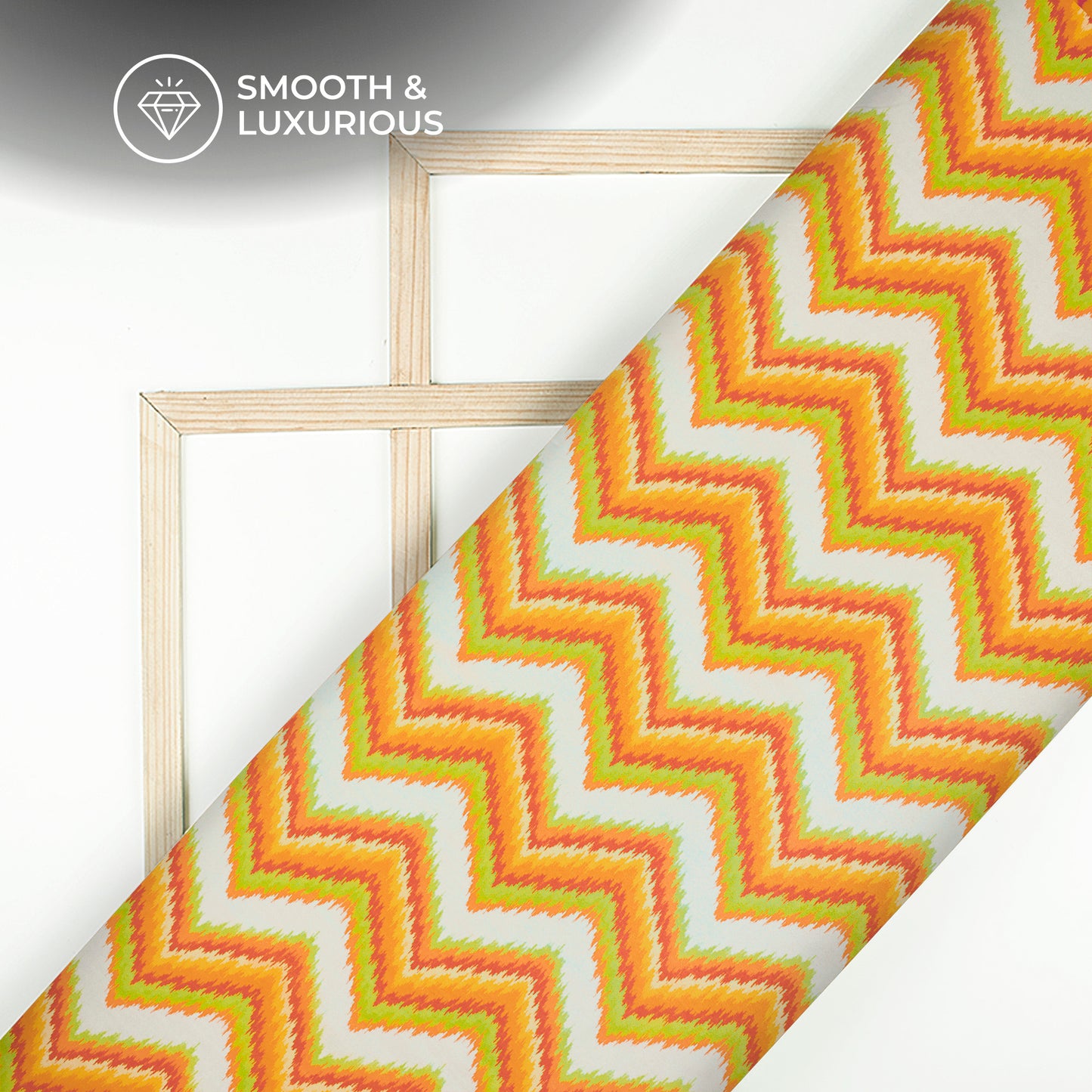 Chartreuse Yellow,Orange Chevron Digital Print Viscose Uppada Silk Fabric