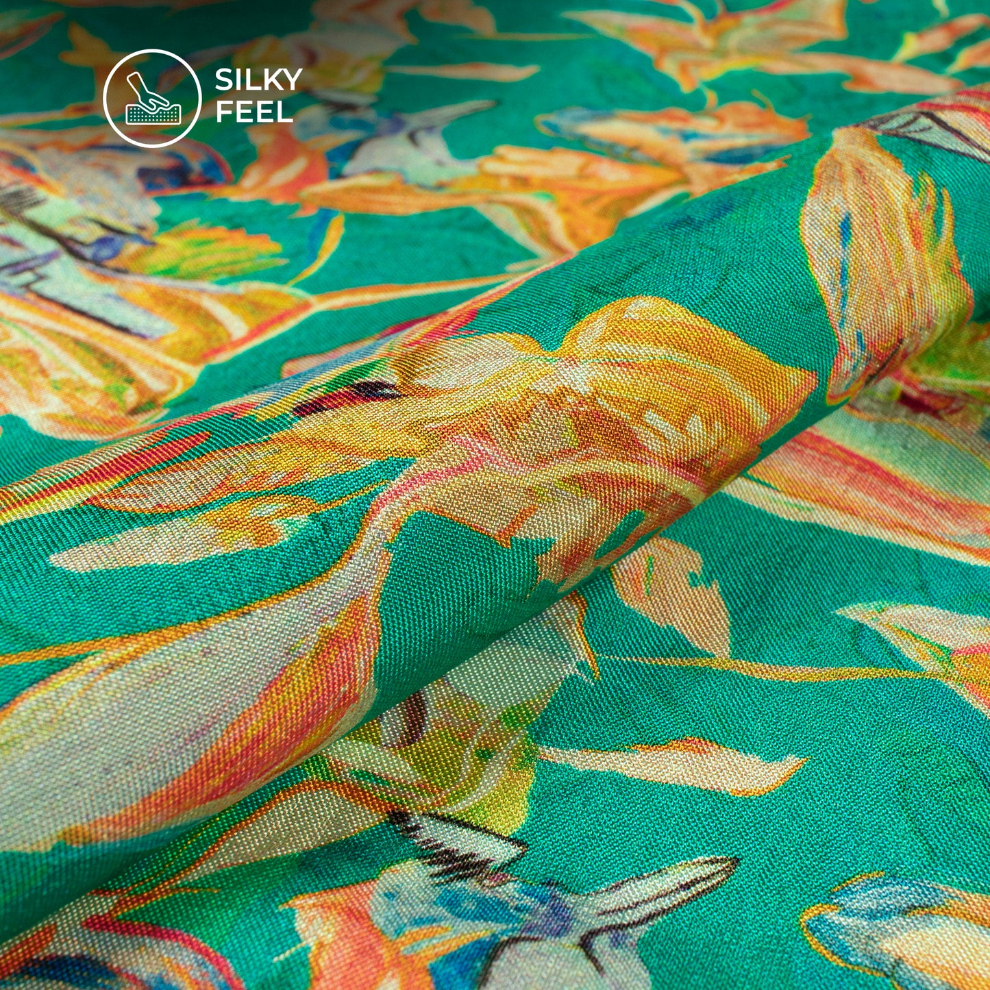 Multi-Color Floral Digital Print Viscose Uppada Silk Fabric