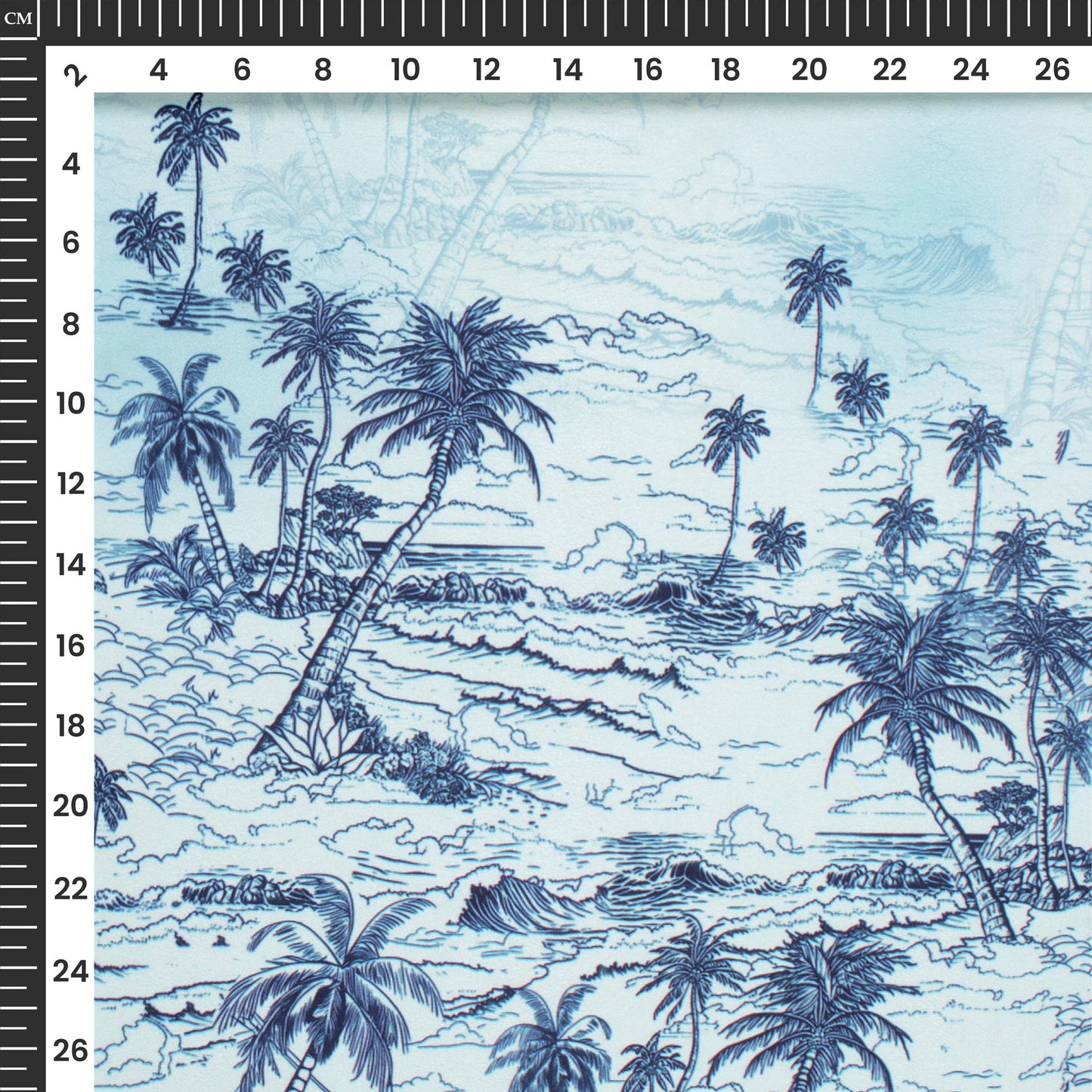 Baby Blue Tropical Digital Print Imported Satin Fabric
