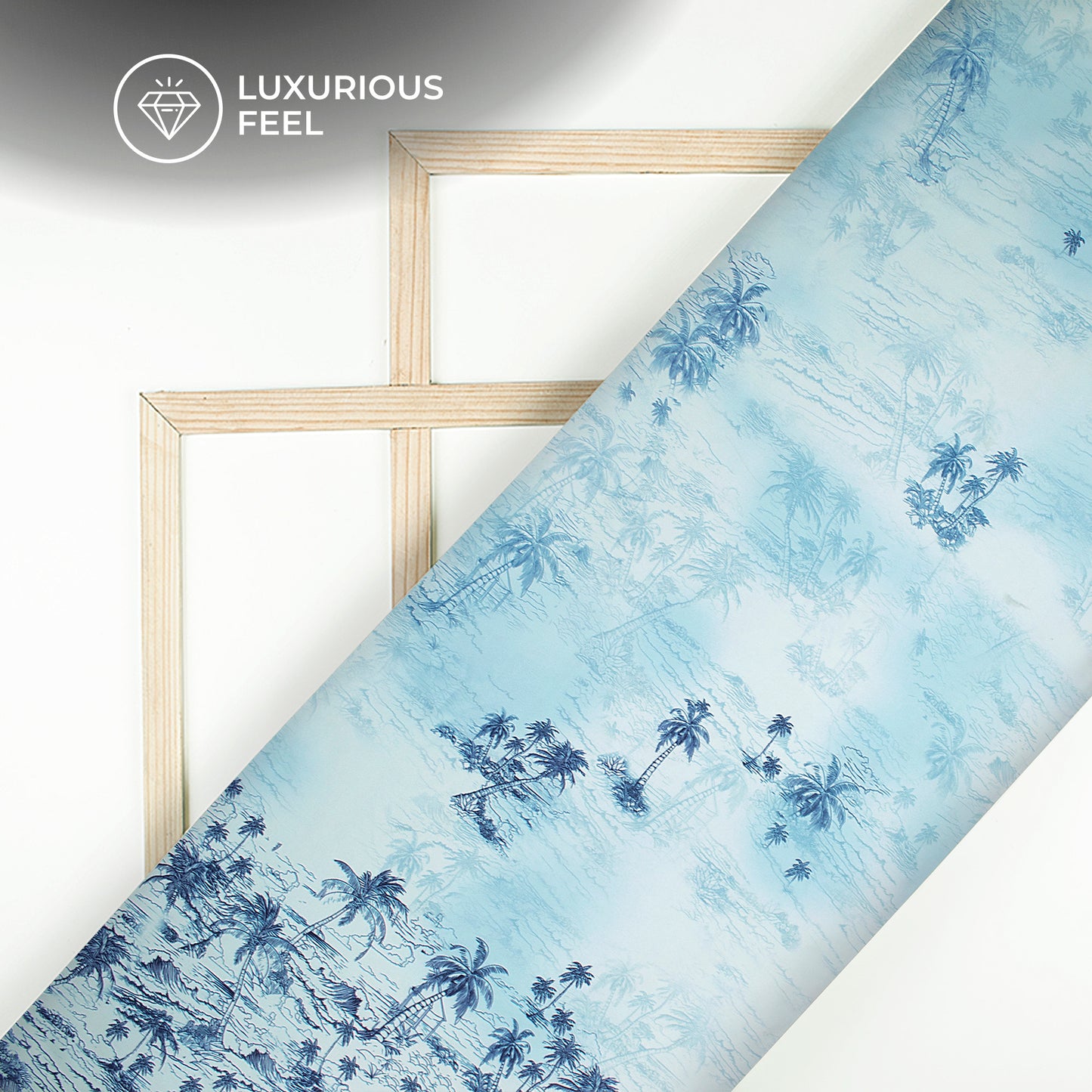 Baby Blue Tropical Digital Print Imported Satin Fabric