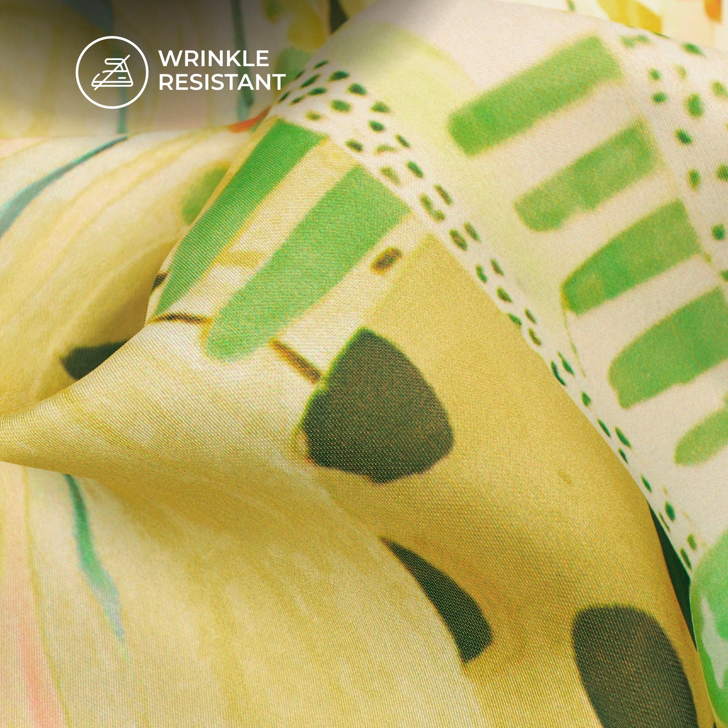 Yellow Abstract,Floral Digital Print Imported Satin Fabric