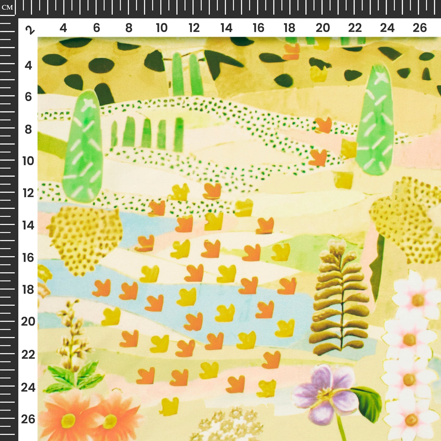 Yellow Abstract,Floral Digital Print Imported Satin Fabric
