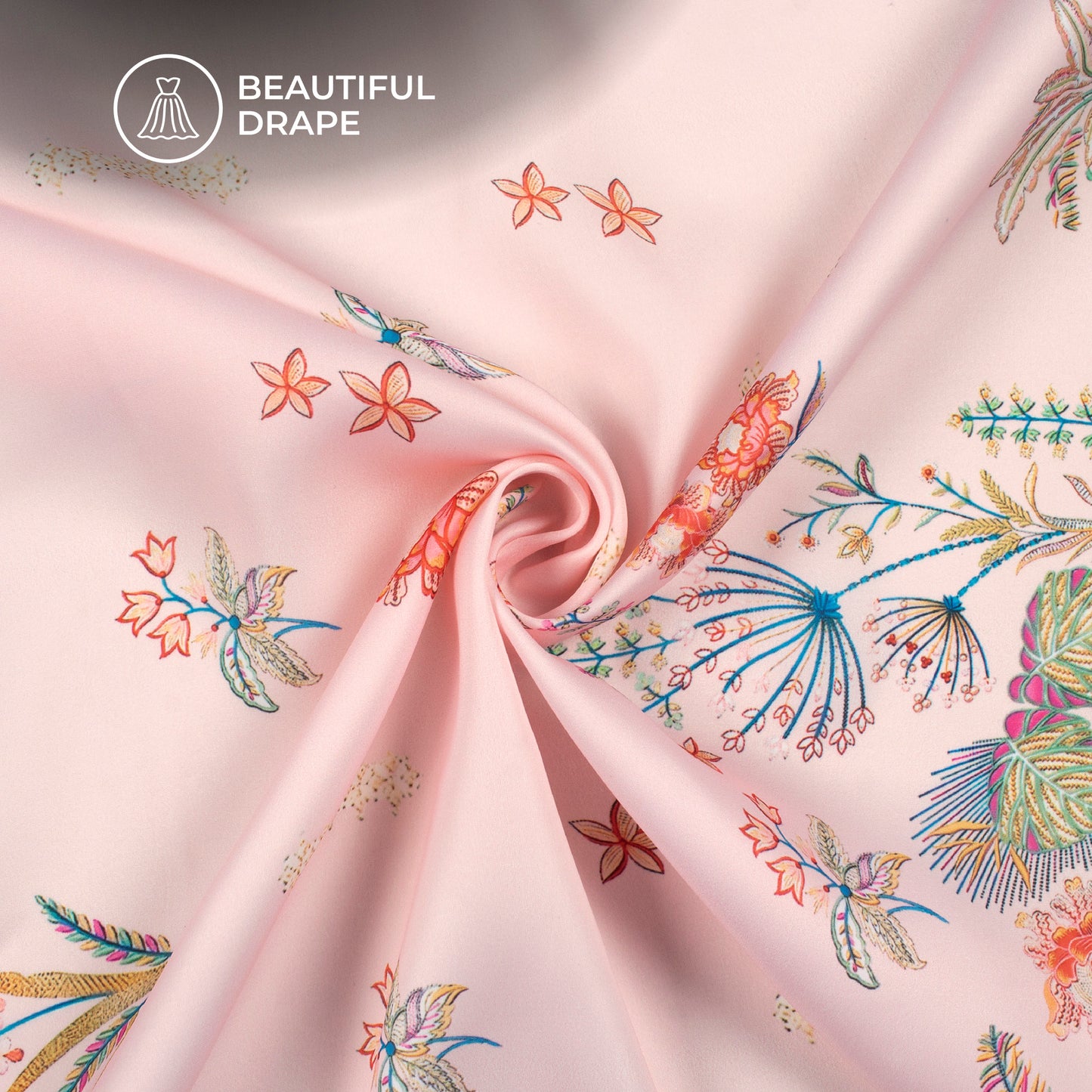 Light Pink Floral Digital Print Imported Satin Fabric