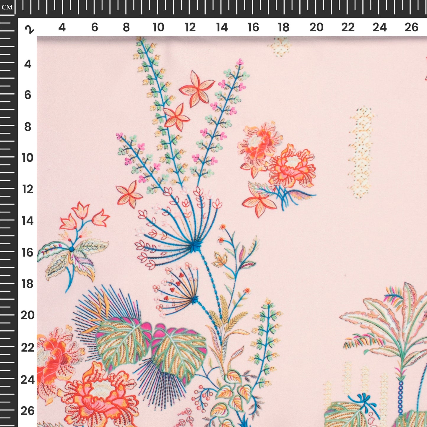 Light Pink Floral Digital Print Imported Satin Fabric