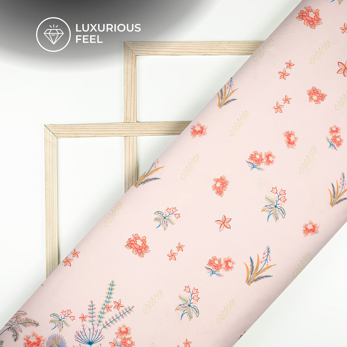 Light Pink Floral Digital Print Imported Satin Fabric