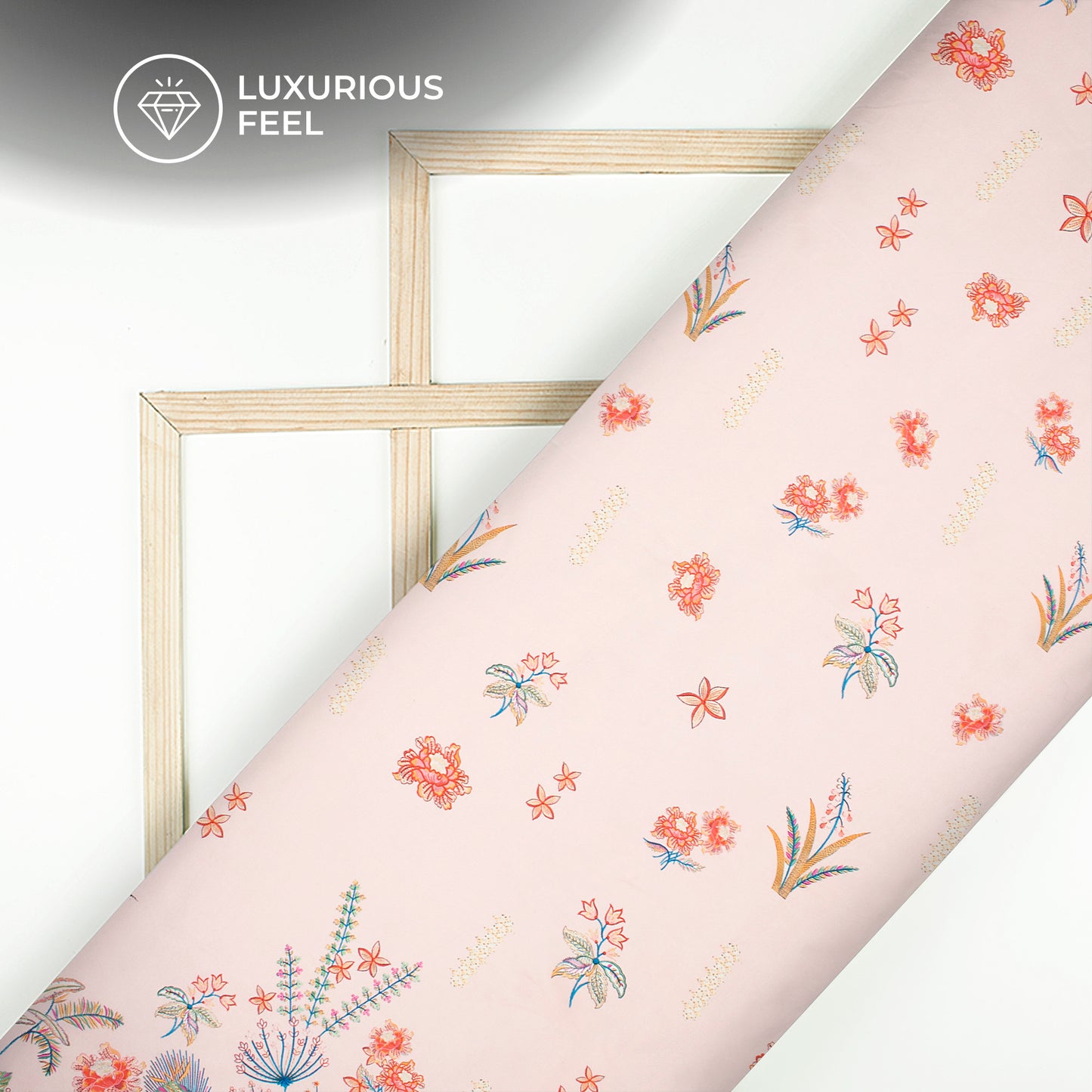 Light Pink Floral Digital Print Imported Satin Fabric