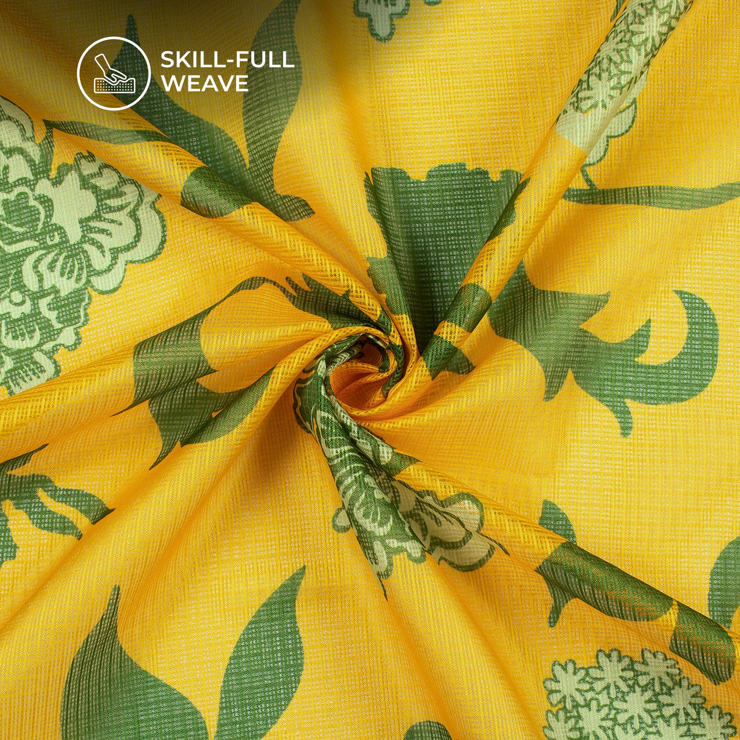 Amber Yellow Floral Digital Print Kota Doria Fabric for Instagram Ready Looks