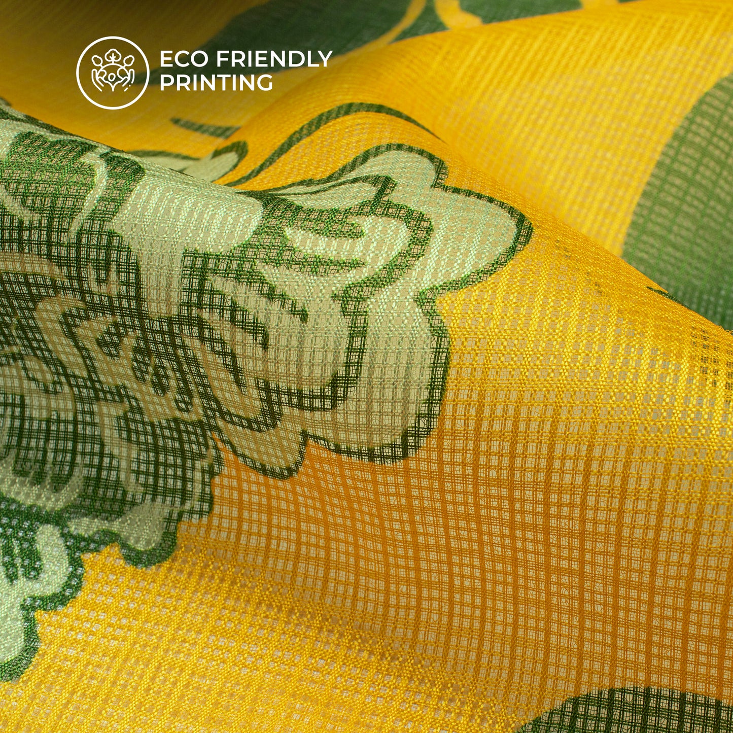 Amber Yellow Floral Digital Print Kota Doria Fabric for Instagram Ready Looks