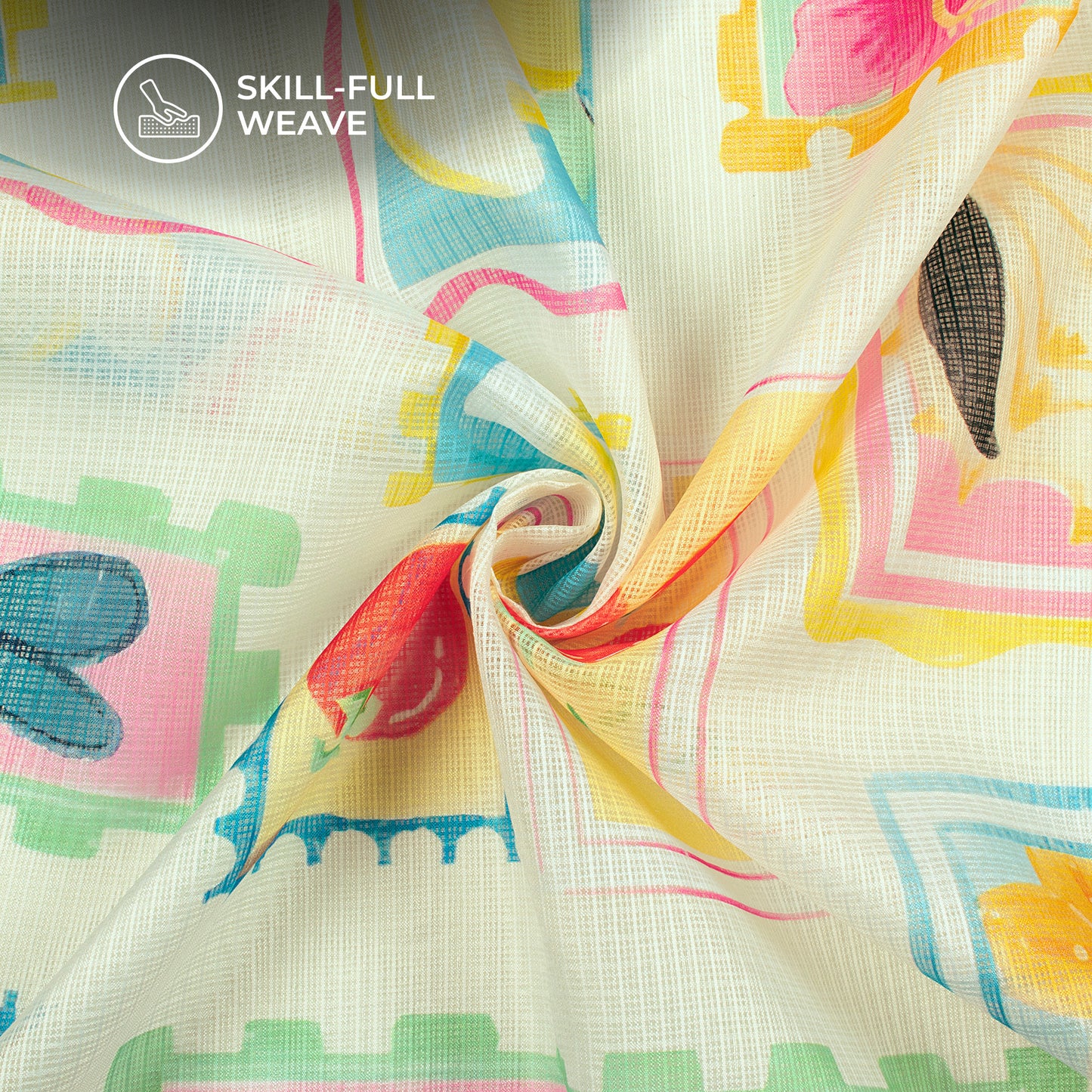 Baby Blue Stripes,Floral Digital Print Kota Doria Fabric for Instagram Ready Looks