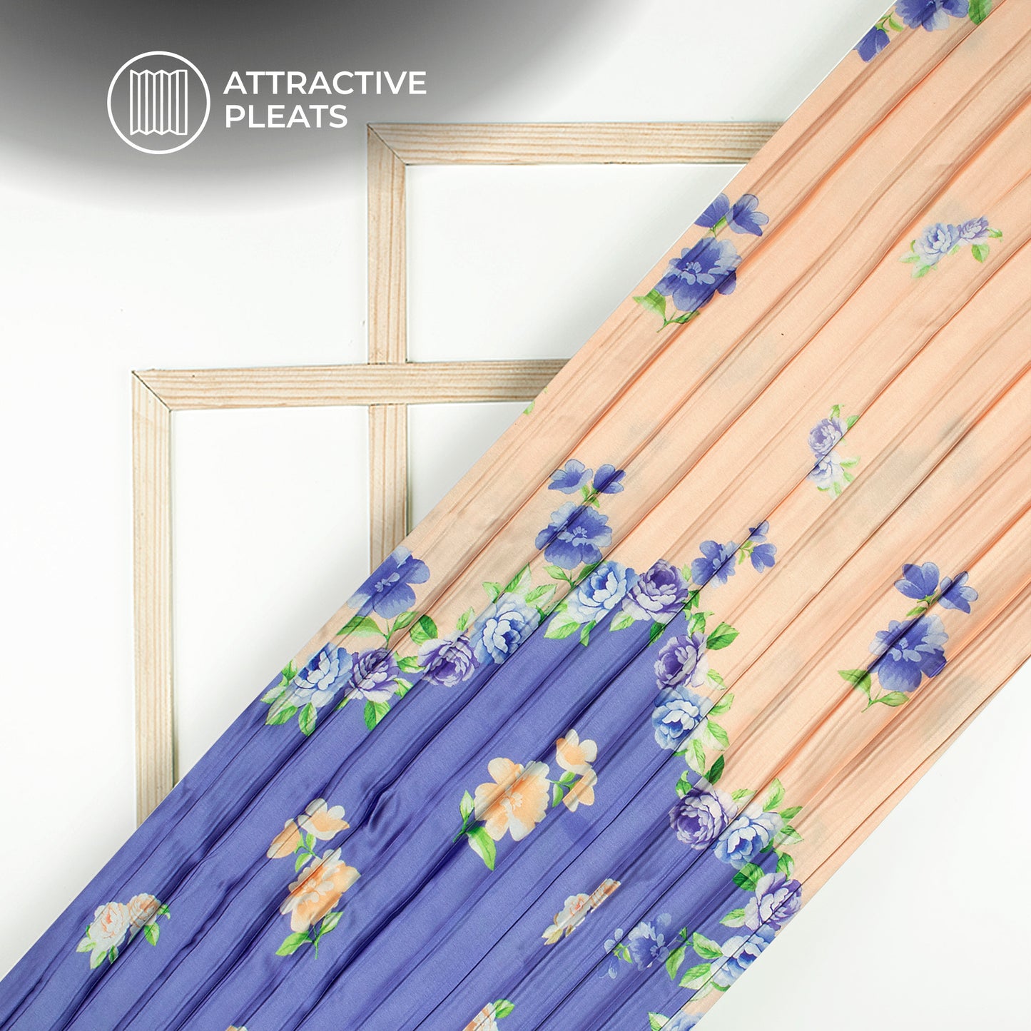 Brown Floral Digital Print Japan Satin Pleated Fabric