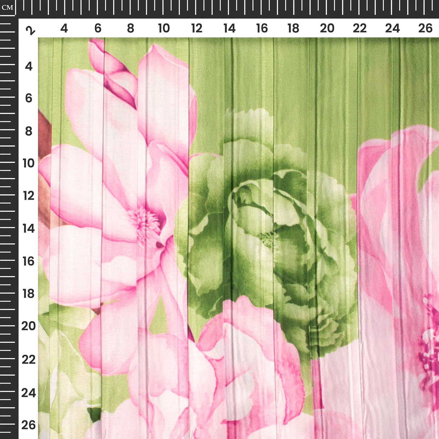 Rose Red Floral Digital Print Japan Satin Pleated Fabric