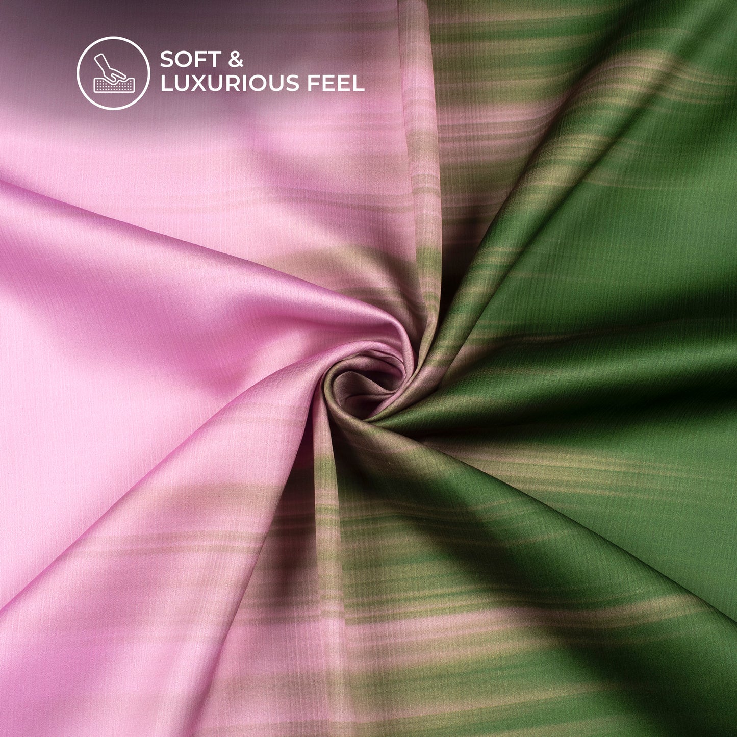 Taffy Pink,Dark Green Ombre Pattern Digital Print Chiffon Satin Fabric