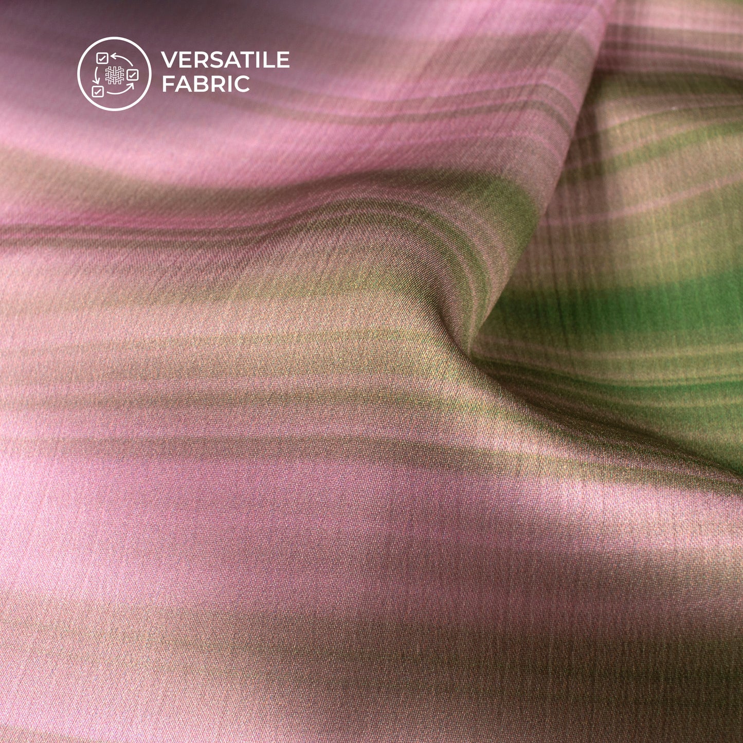 Taffy Pink,Dark Green Ombre Pattern Digital Print Chiffon Satin Fabric