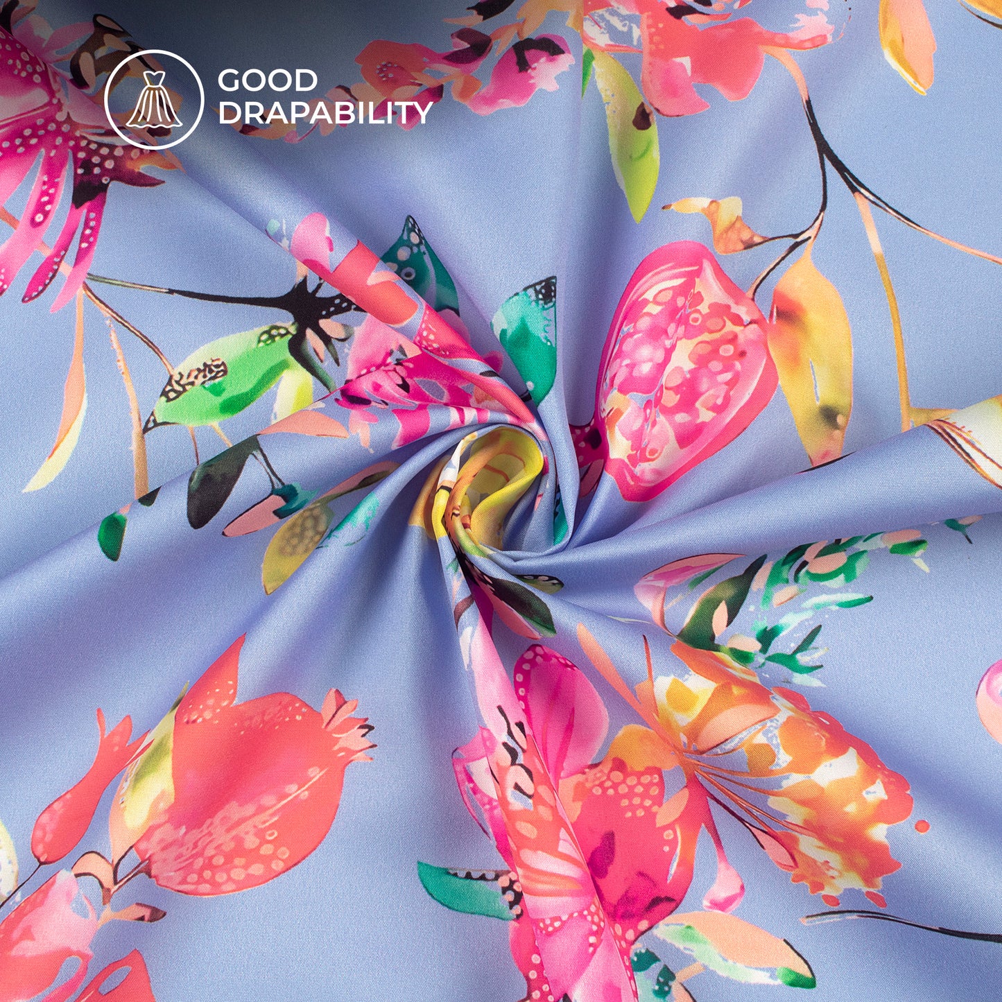 Cornflower blue Floral Digital Print Butter Crepe Fabric