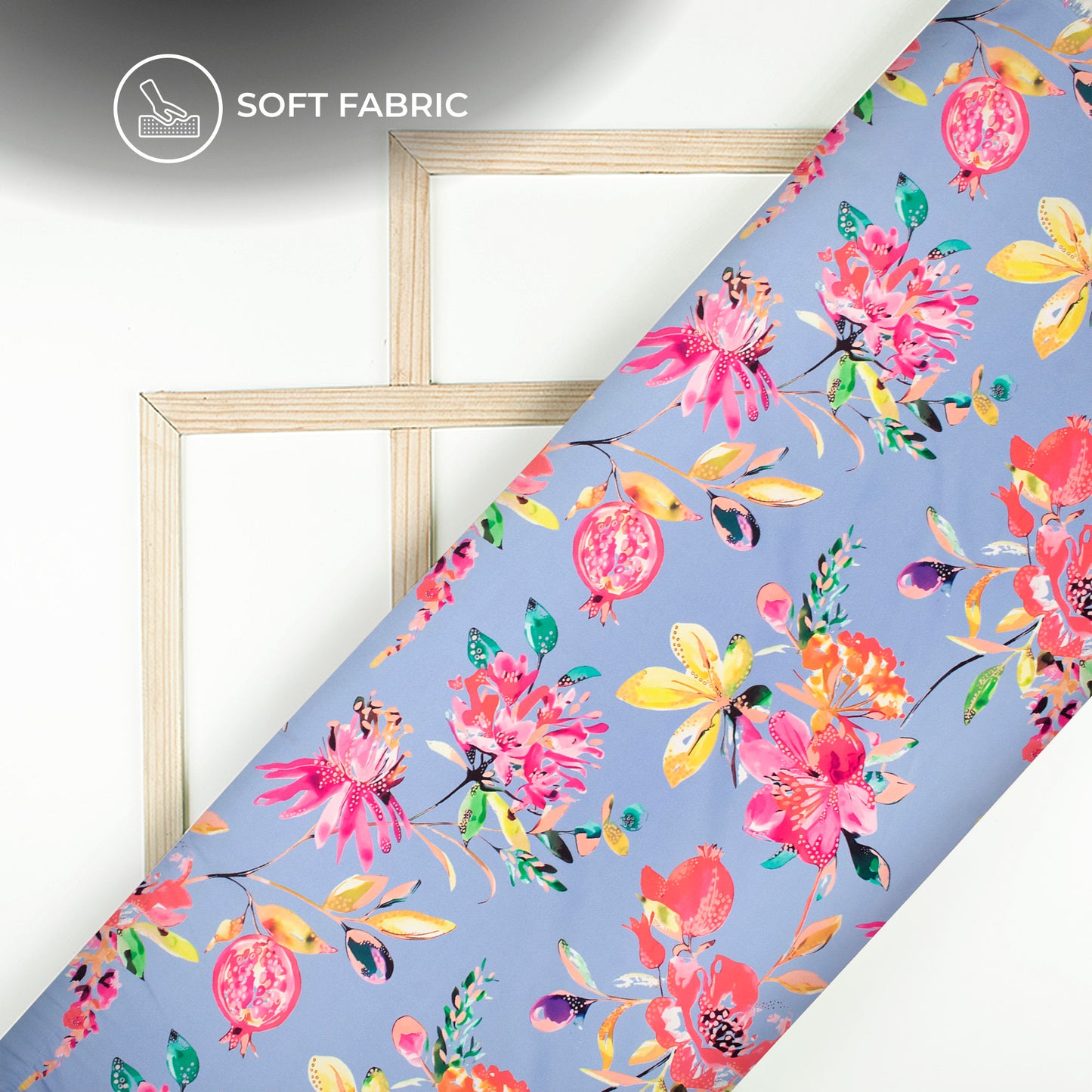 Cornflower blue Floral Digital Print Butter Crepe Fabric