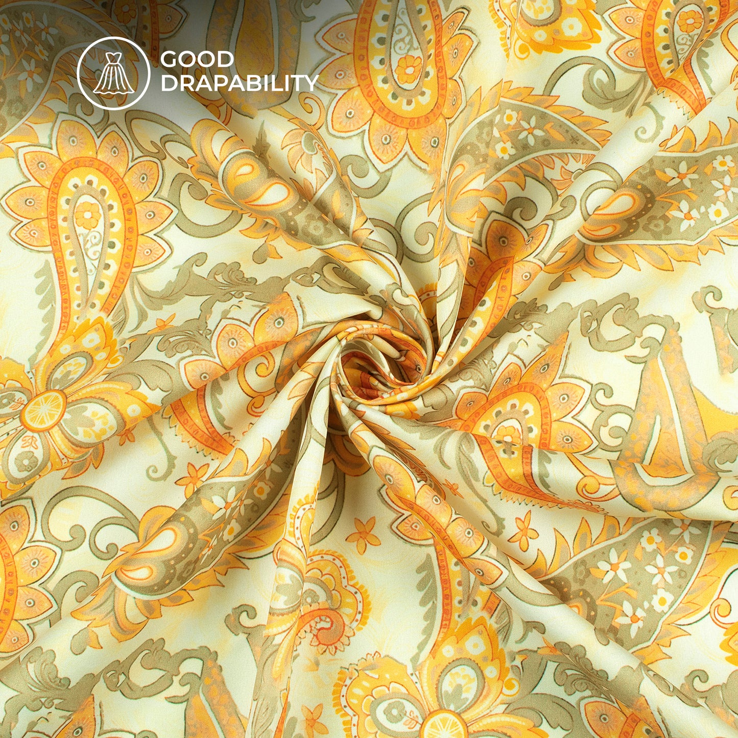 Tangerine Orange Paisley Digital Print Butter Crepe Fabric