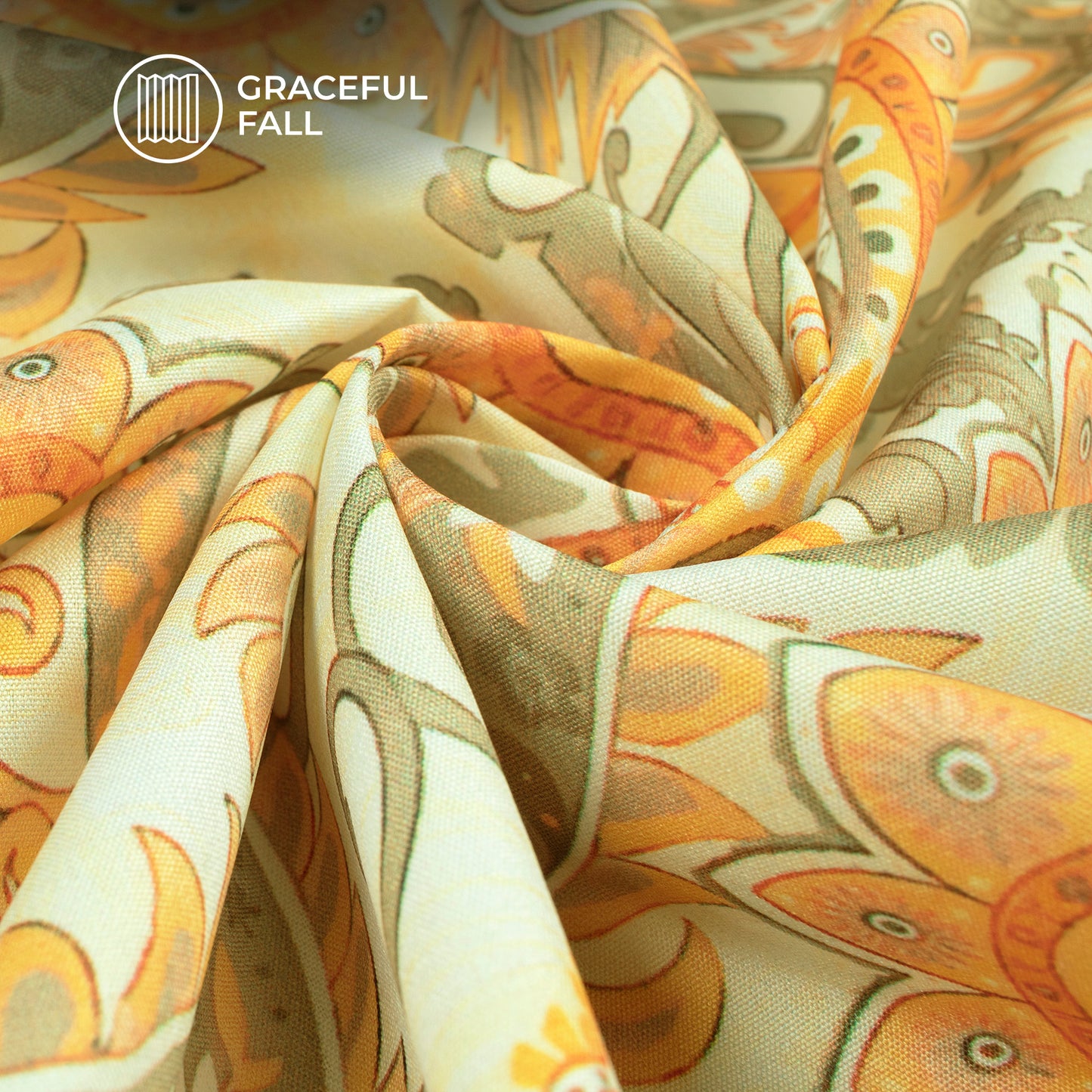 Tangerine Orange Paisley Digital Print Butter Crepe Fabric