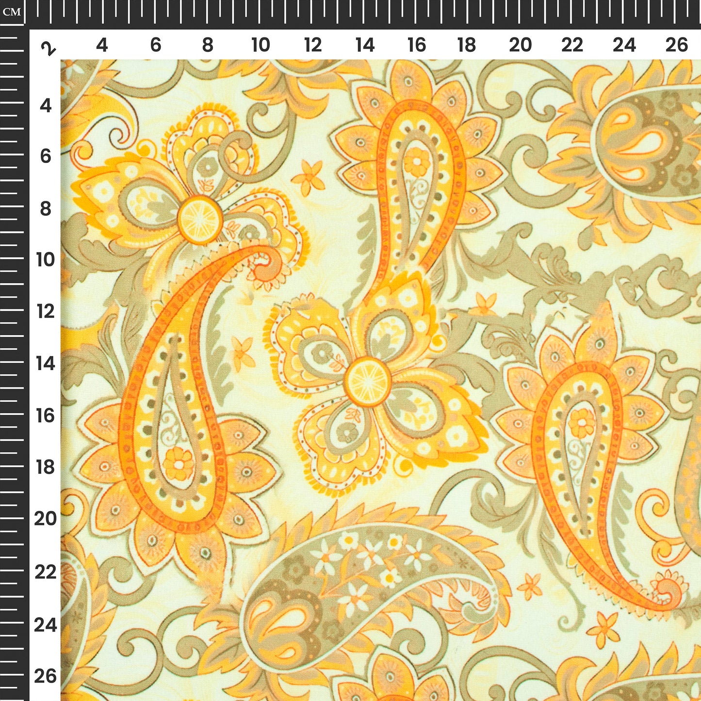 Tangerine Orange Paisley Digital Print Butter Crepe Fabric