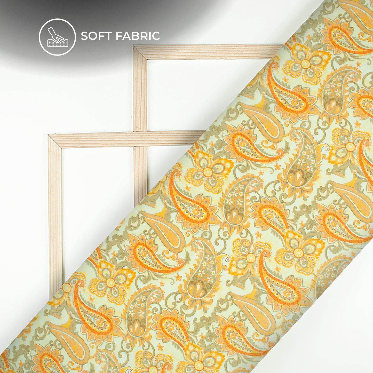 Tangerine Orange Paisley Digital Print Butter Crepe Fabric