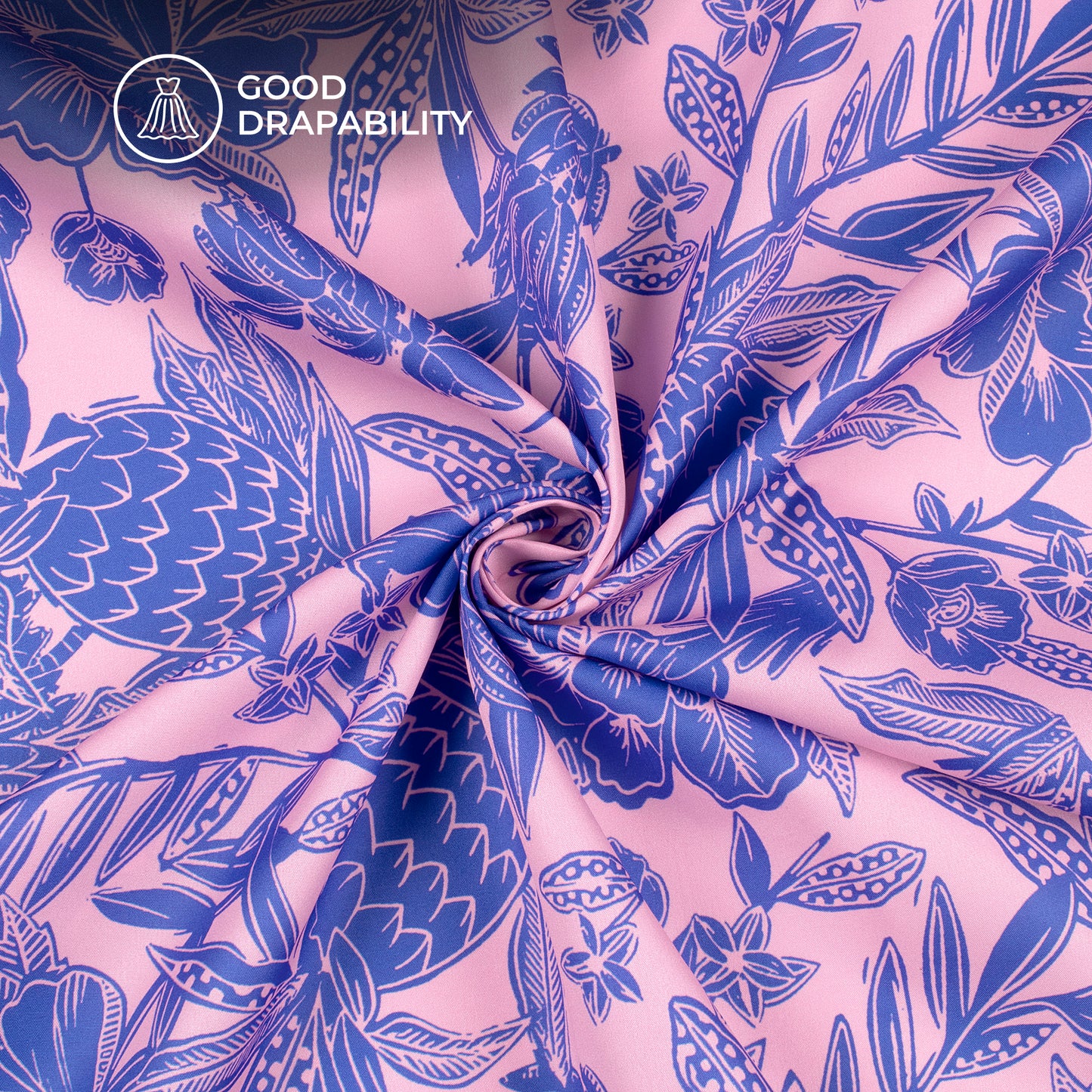 Royal Blue Floral Digital Print Butter Crepe Fabric