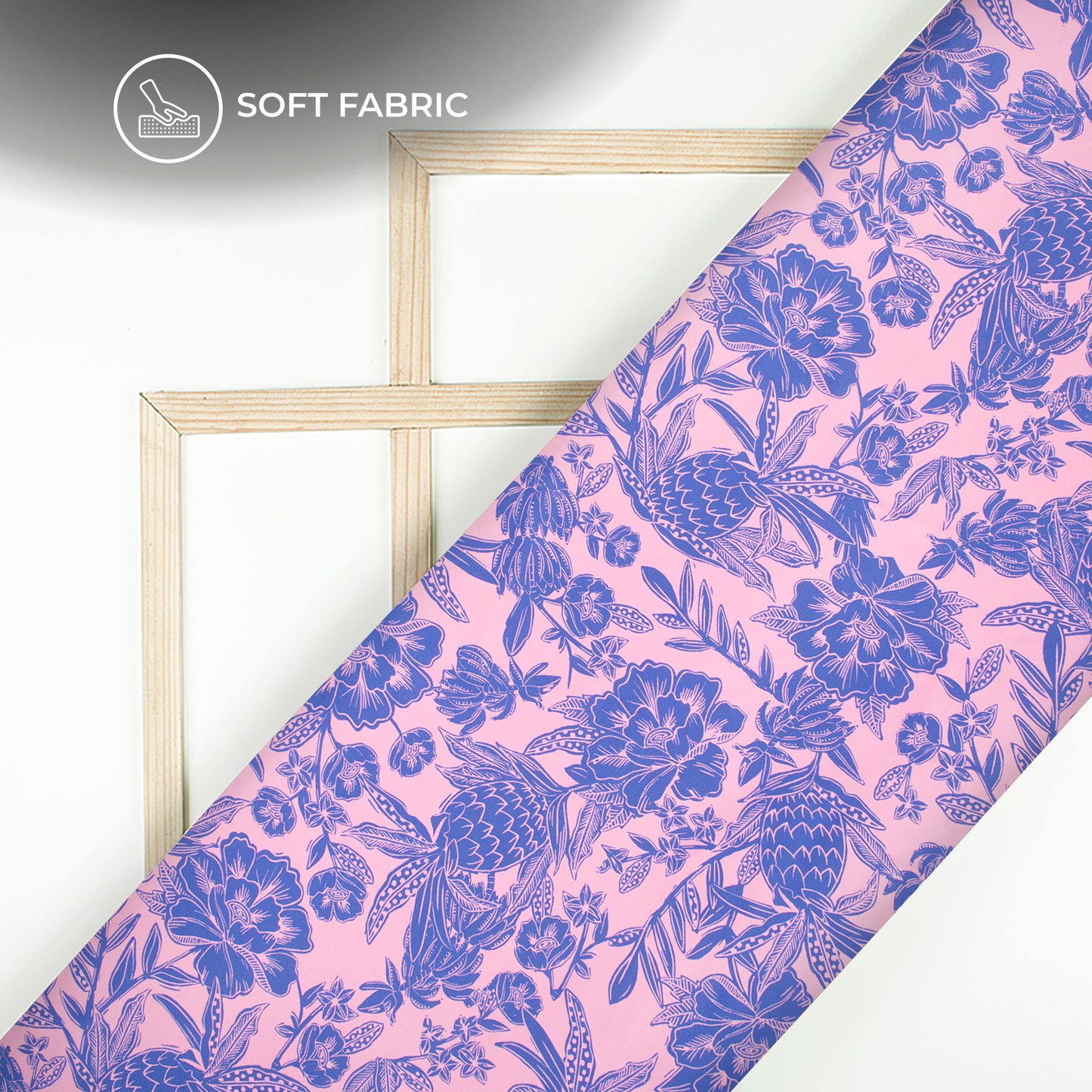 Royal Blue Floral Digital Print Butter Crepe Fabric