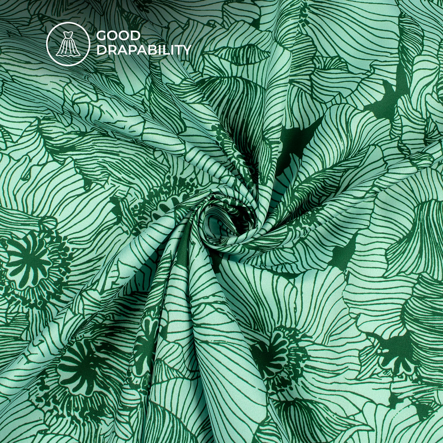 Dark Green Floral Digital Print Butter Crepe Fabric
