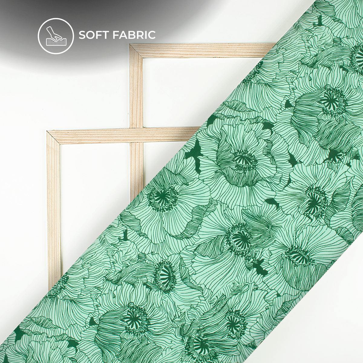 Dark Green Floral Digital Print Butter Crepe Fabric