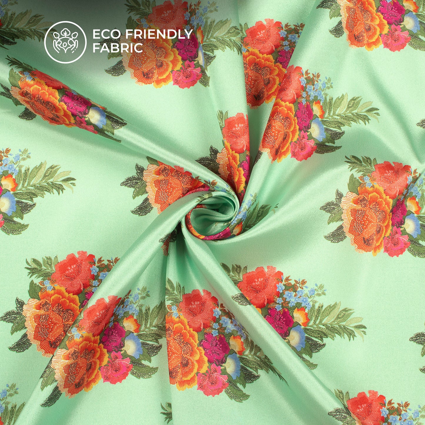 Tangerine Orange Floral Digital Print Crepe Silk Fabric