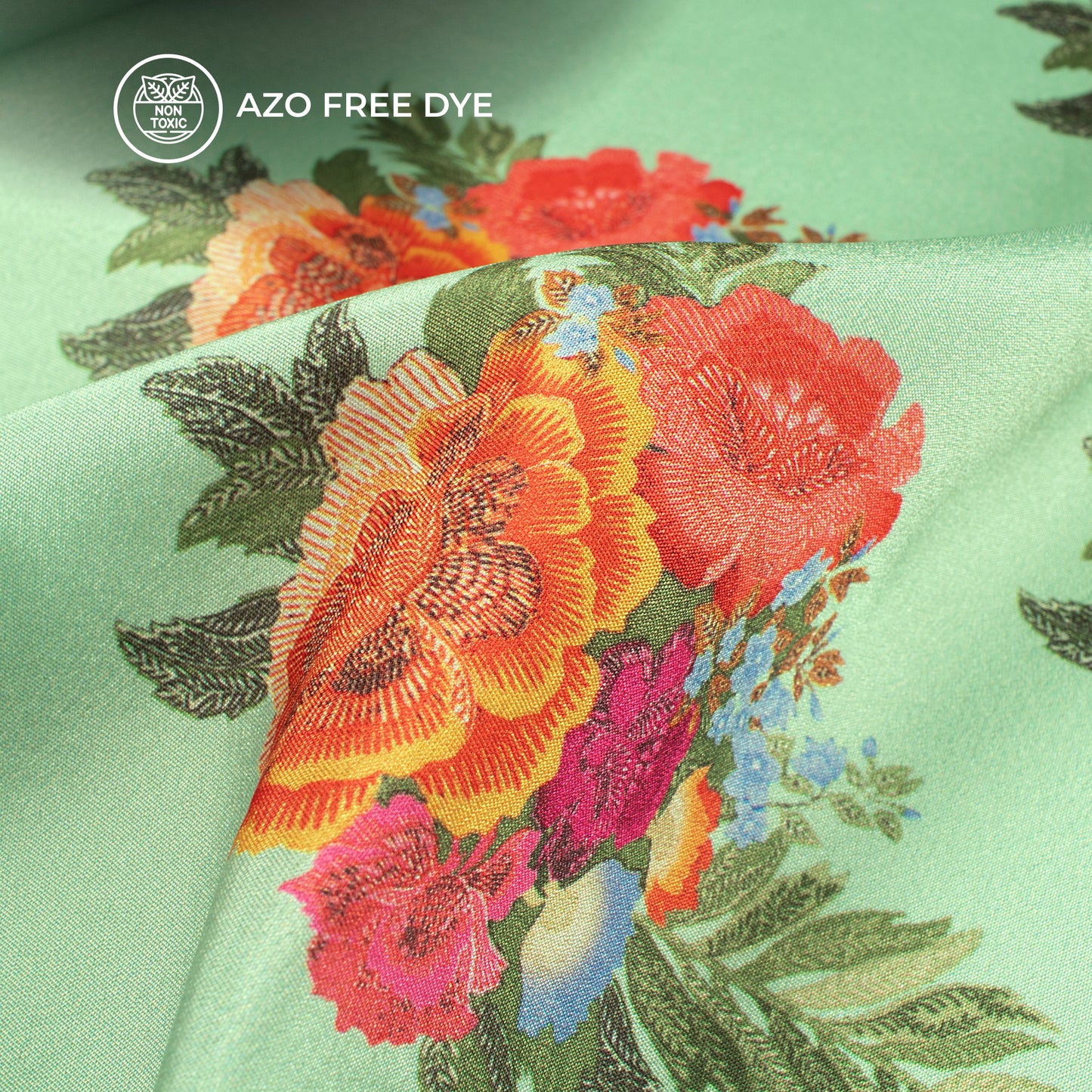 Tangerine Orange Floral Digital Print Crepe Silk Fabric
