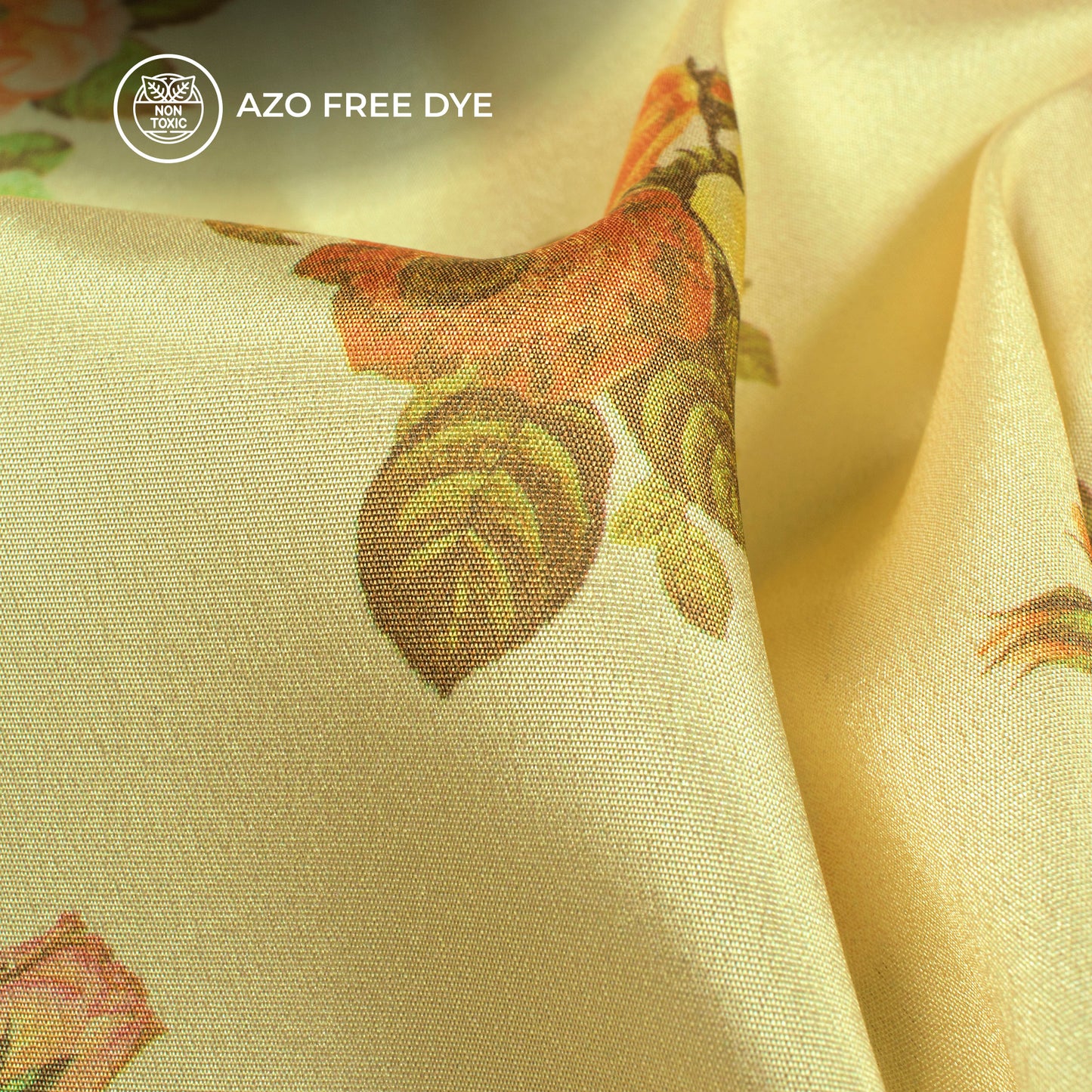Pastel Yellow Floral Digital Print Crepe Silk Fabric
