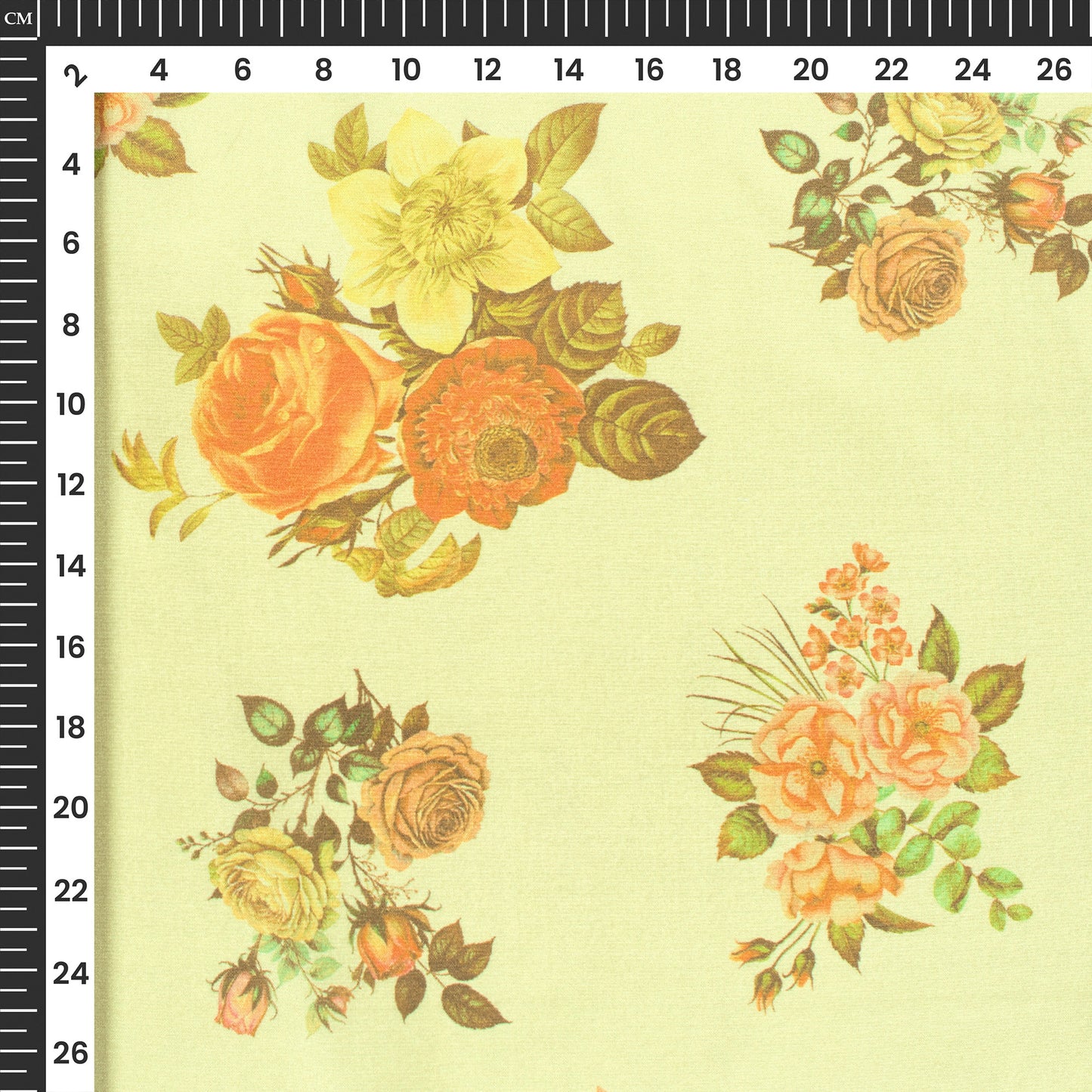 Pastel Yellow Floral Digital Print Crepe Silk Fabric