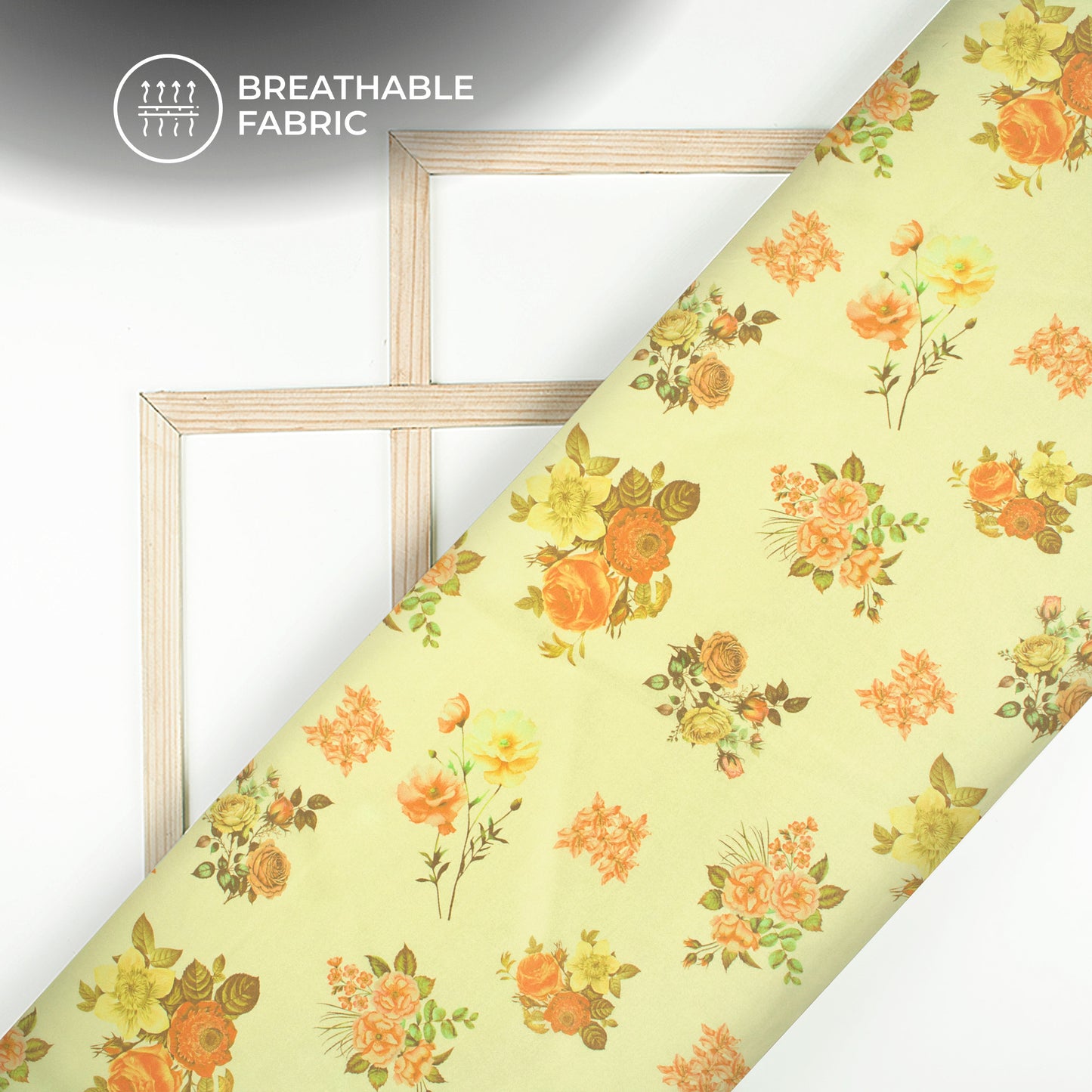 Pastel Yellow Floral Digital Print Crepe Silk Fabric