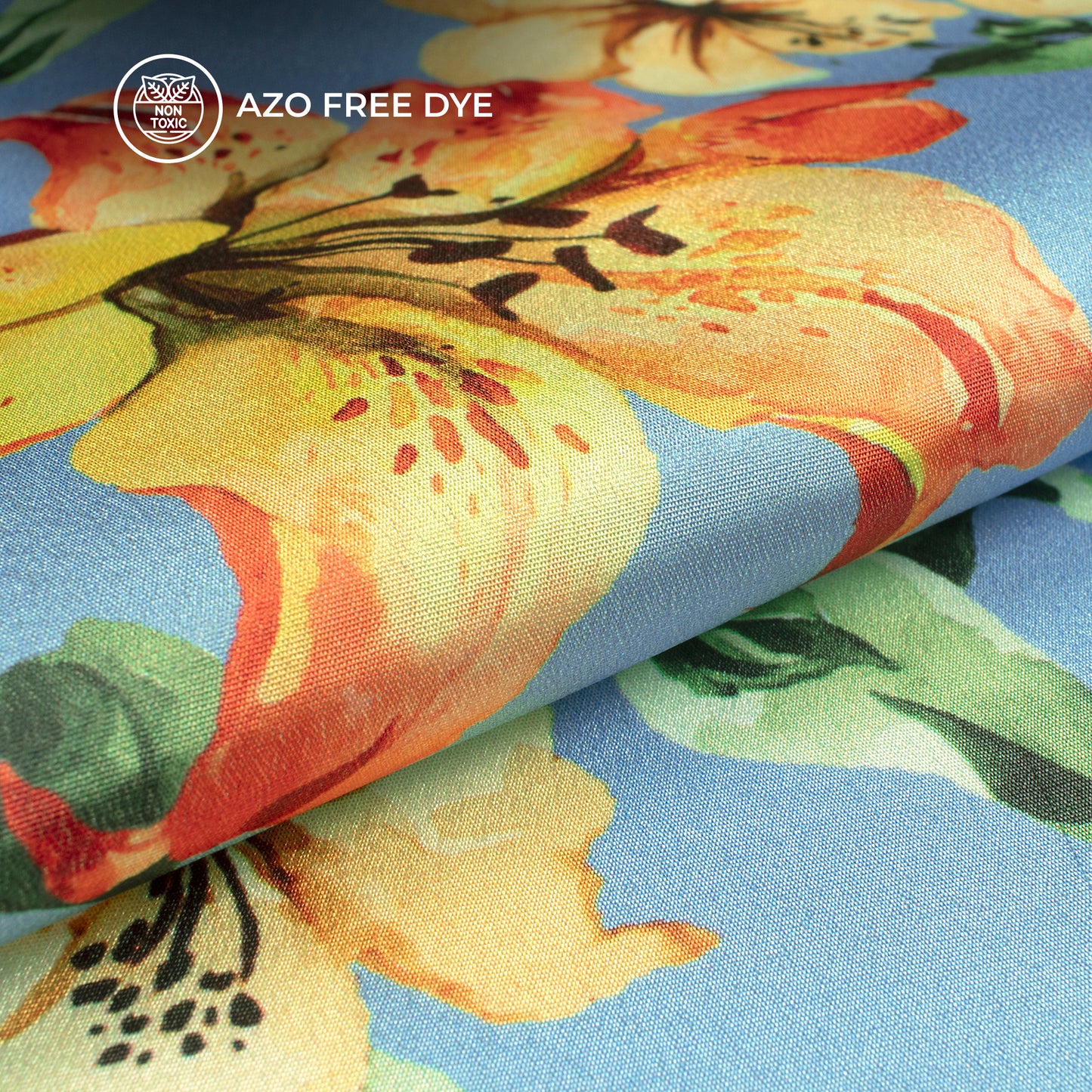 Baby Blue Floral Digital Print Crepe Silk Fabric