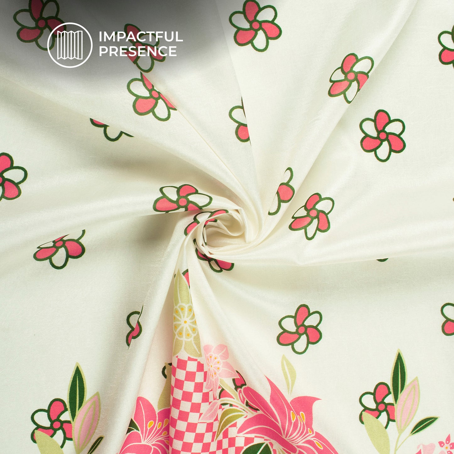Hot Pink Floral Digital Print Flat Silk Fabric