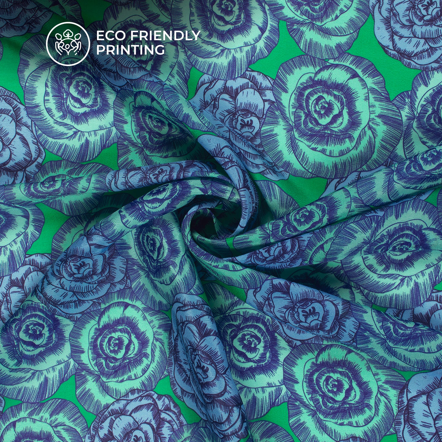 Fall In Love With Blue Rose Digital Print Viscose Natural Crepe Fabric