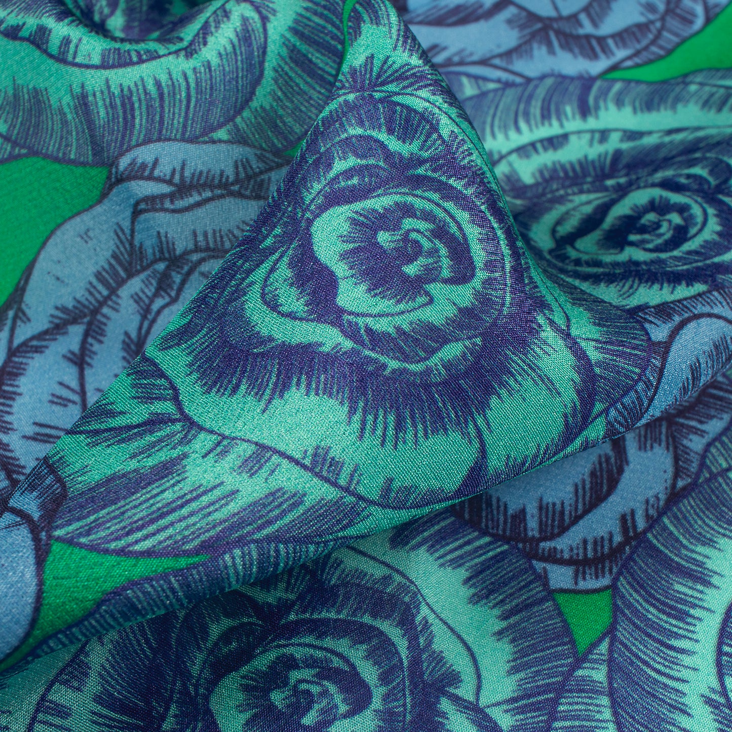 Fall In Love With Blue Rose Digital Print Viscose Natural Crepe Fabric