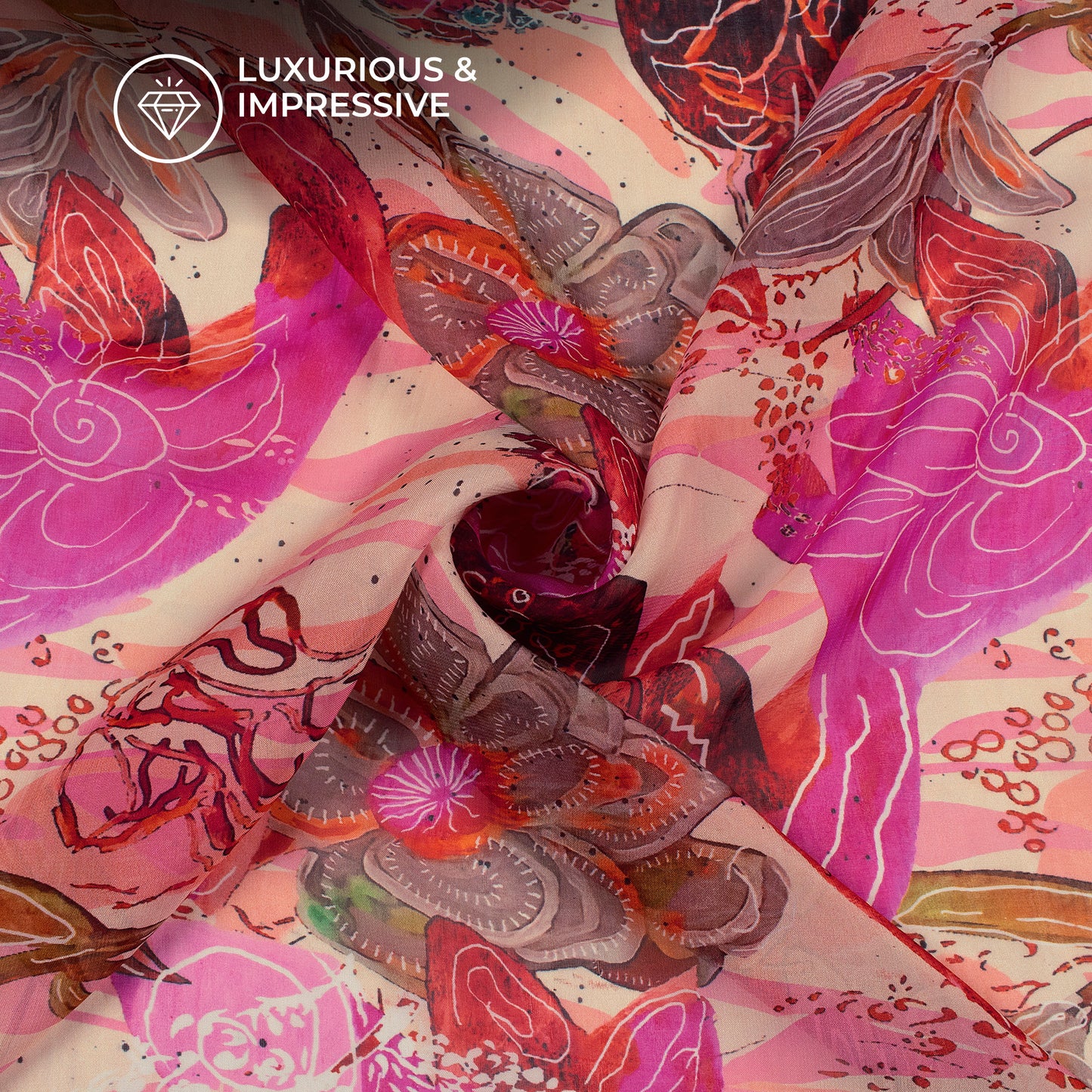 Abstract Floral Digital Print Pure Organaza Fabric