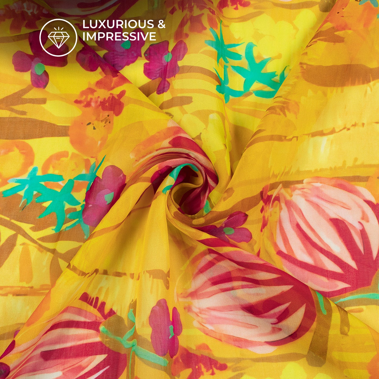 Abstract Aquatic Floral Digital Print Pure Organaza Fabric