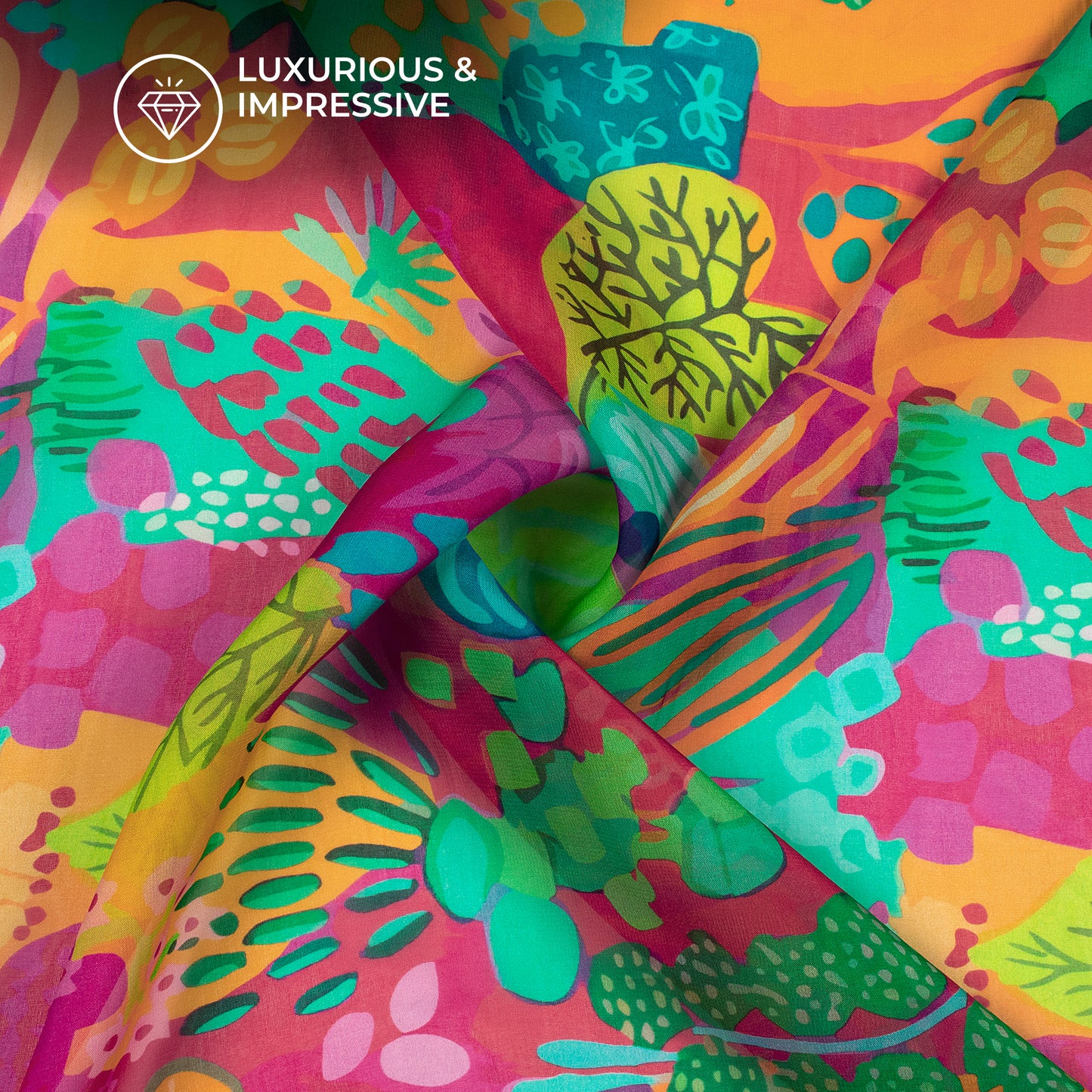 Multicolor Aquatic Floral Digital Print Pure Organaza Fabric
