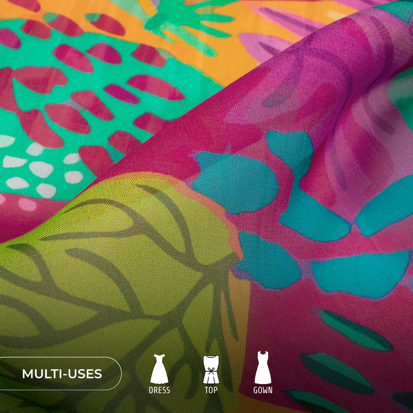 Multicolor Aquatic Floral Digital Print Pure Organaza Fabric