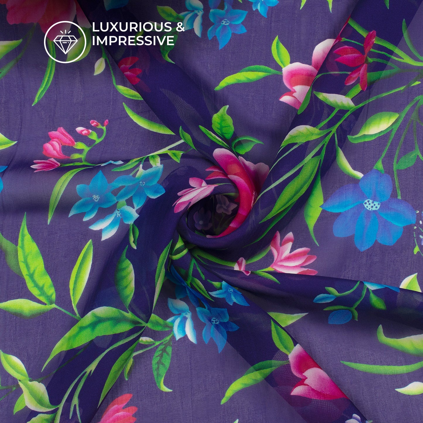 Leafage Rose Floral Digital Print Pure Organaza Fabric