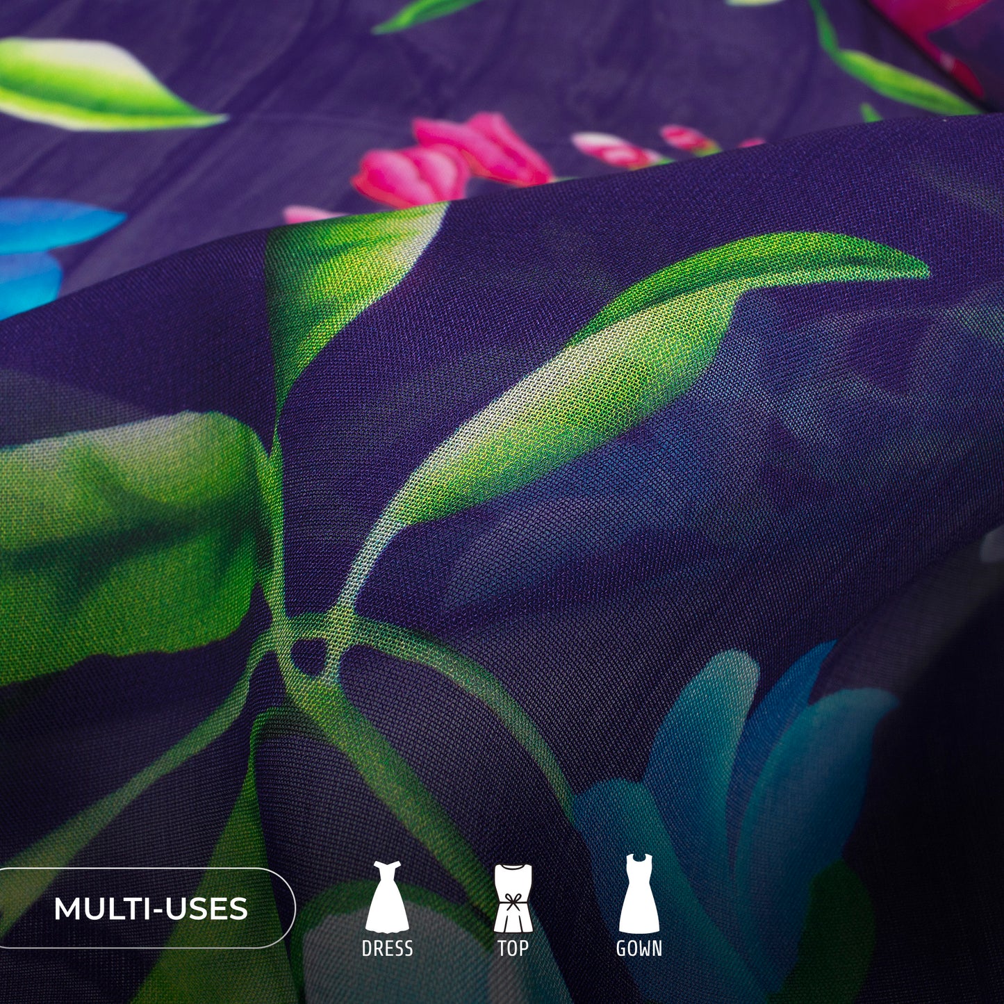 Leafage Rose Floral Digital Print Pure Organaza Fabric
