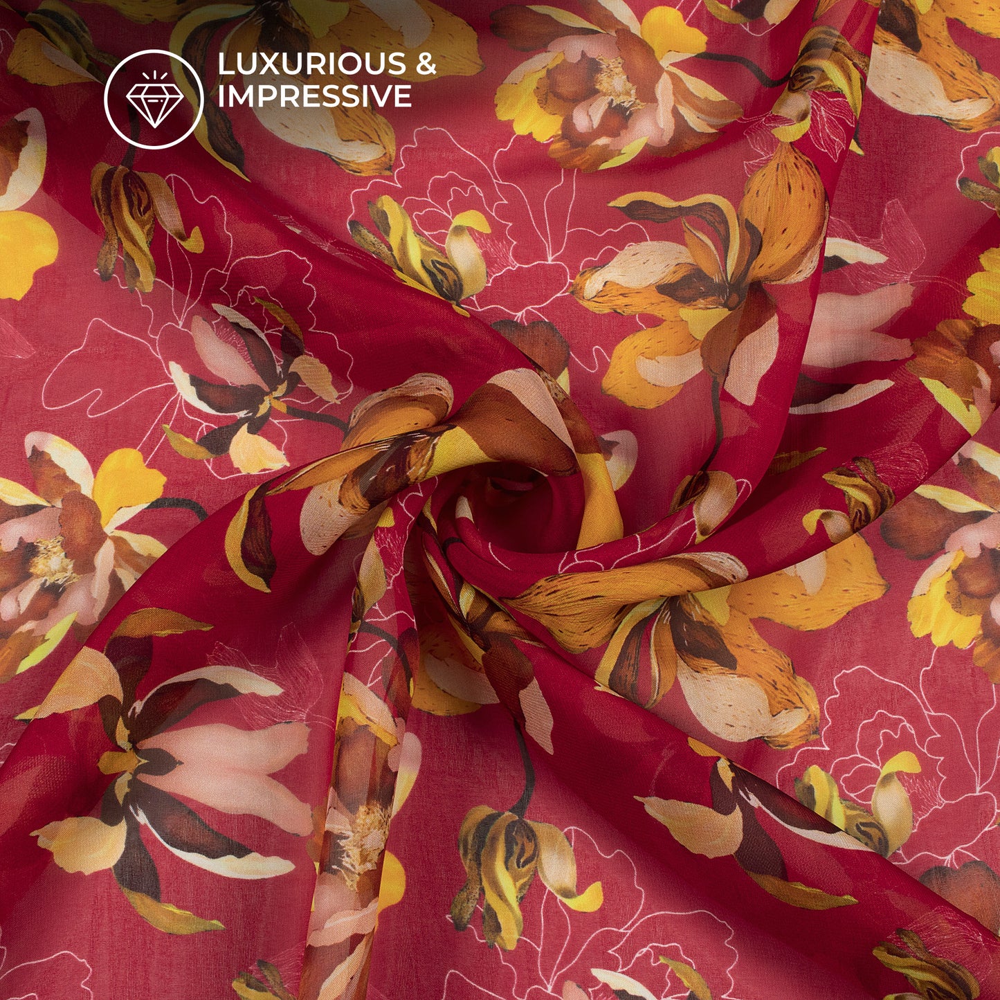 Maroon Abstract Style Floral Digital Print Pure Organaza Fabric