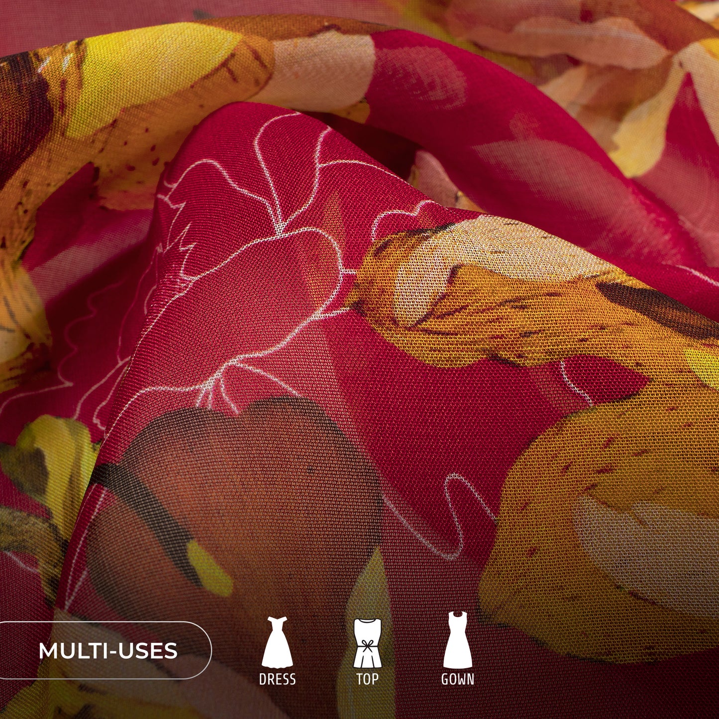 Maroon Abstract Style Floral Digital Print Pure Organaza Fabric