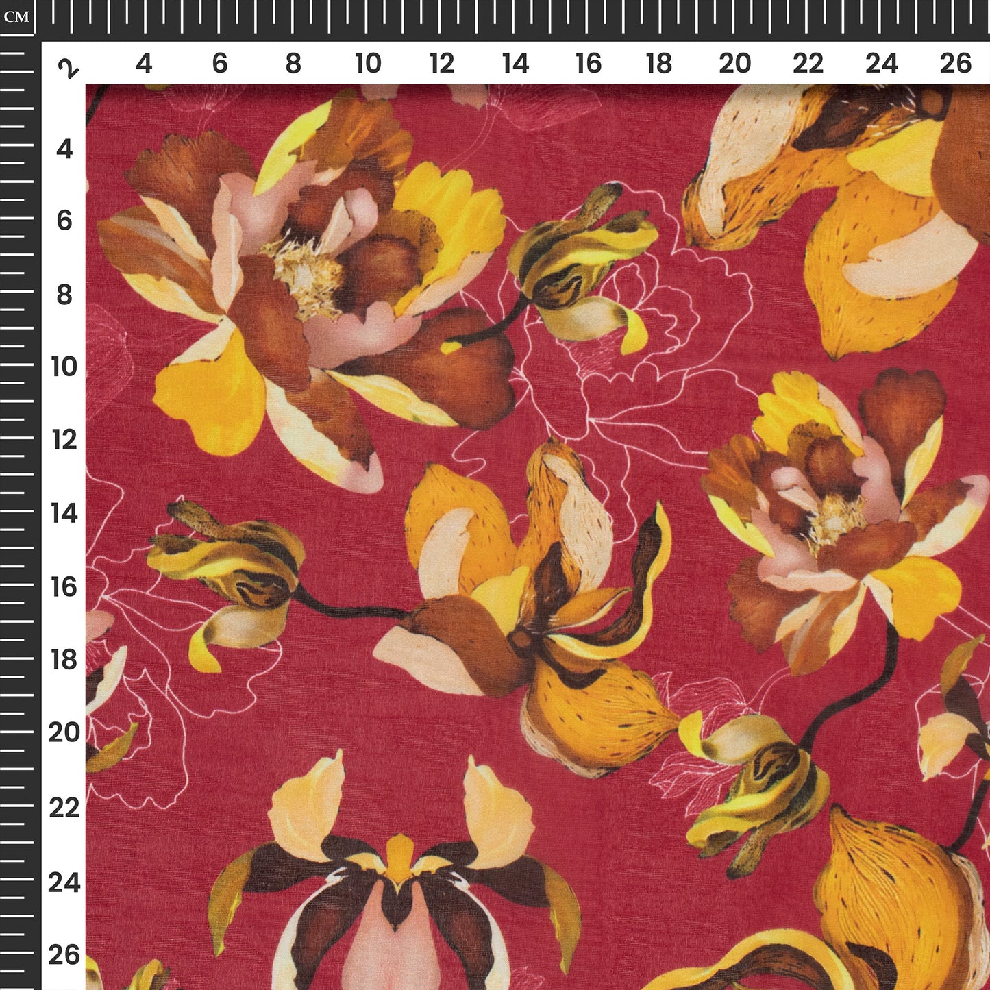 Maroon Abstract Style Floral Digital Print Pure Organaza Fabric