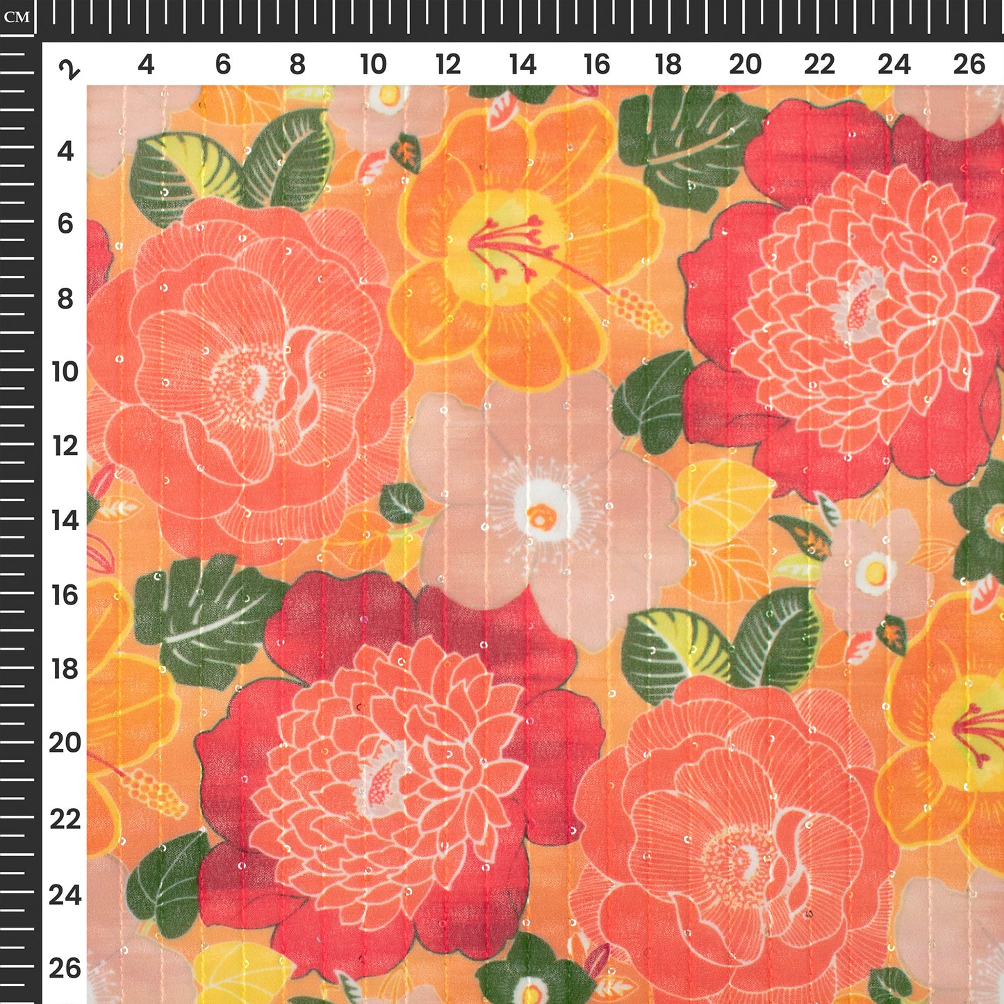 Cherry Red Floral Digital Print Sequins Georgette Fabric