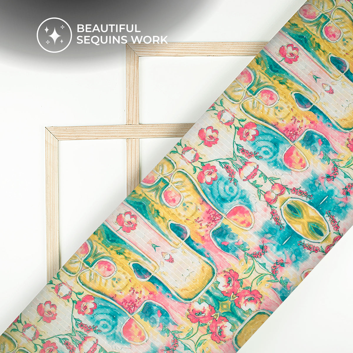 Multi Color Floral Digital Print Sequins Georgette Fabric