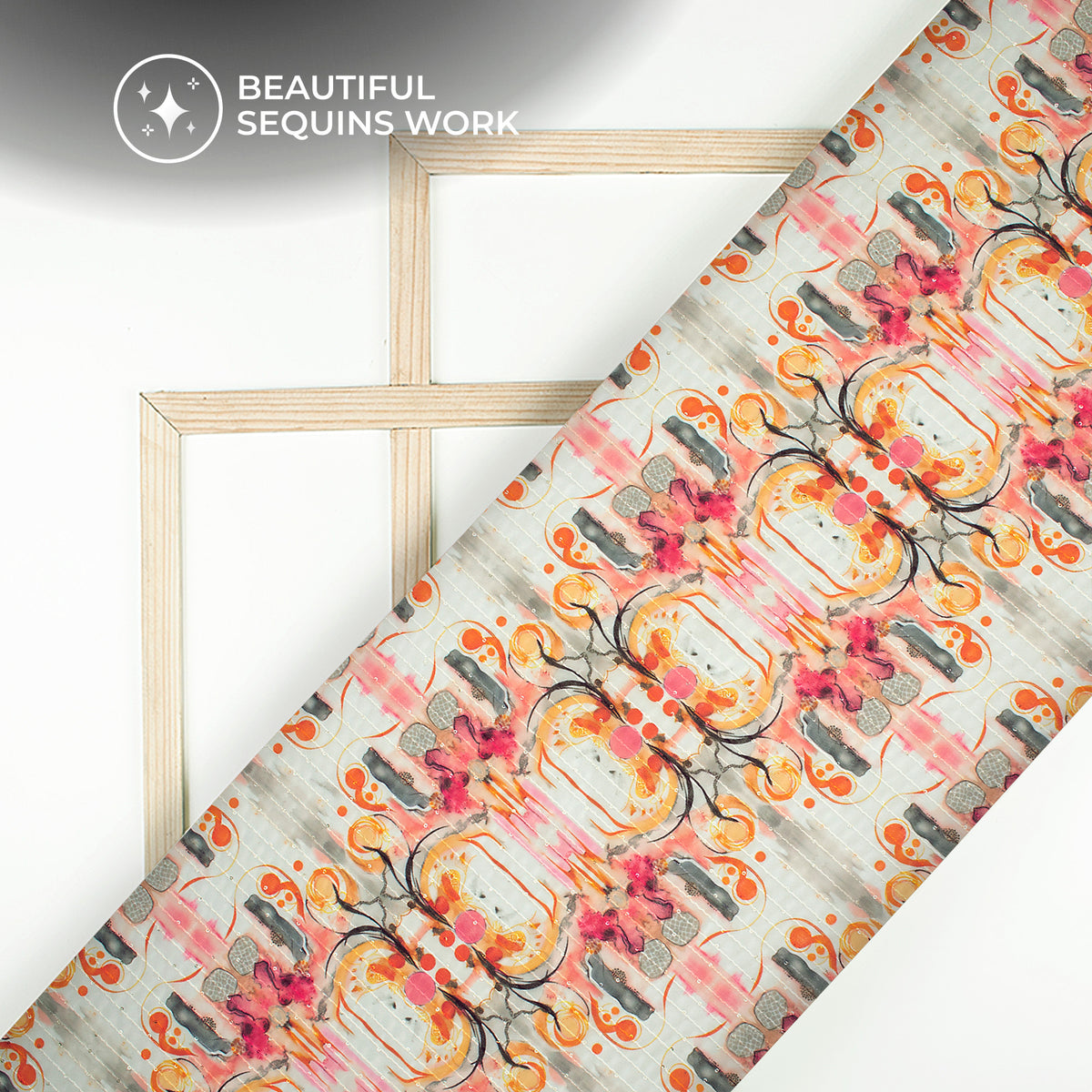 Rose Pink Floral Digital Print Sequins Georgette Fabric